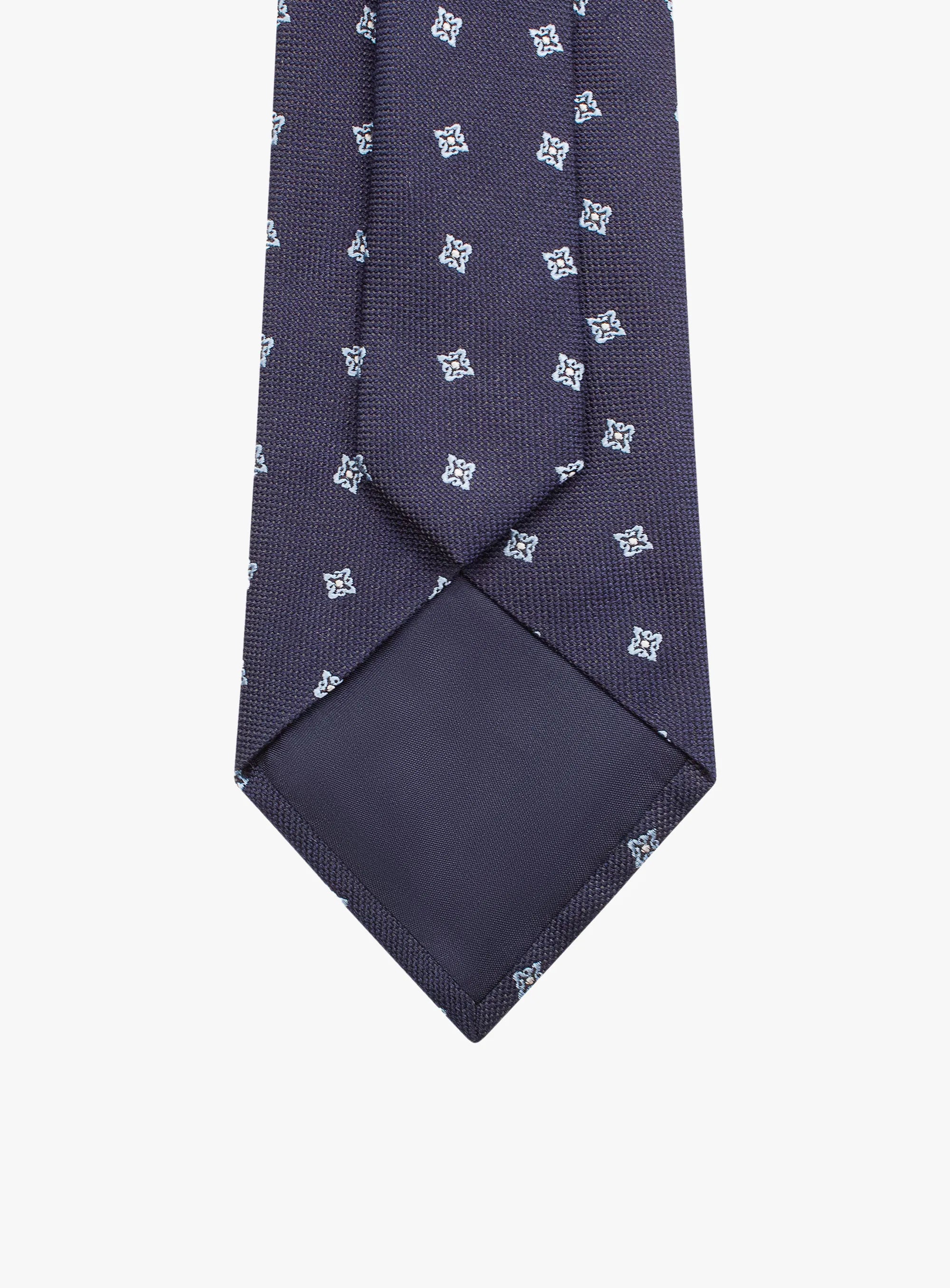 Bottinelli Italian Tie: Navy with Light Blue Floral Motif