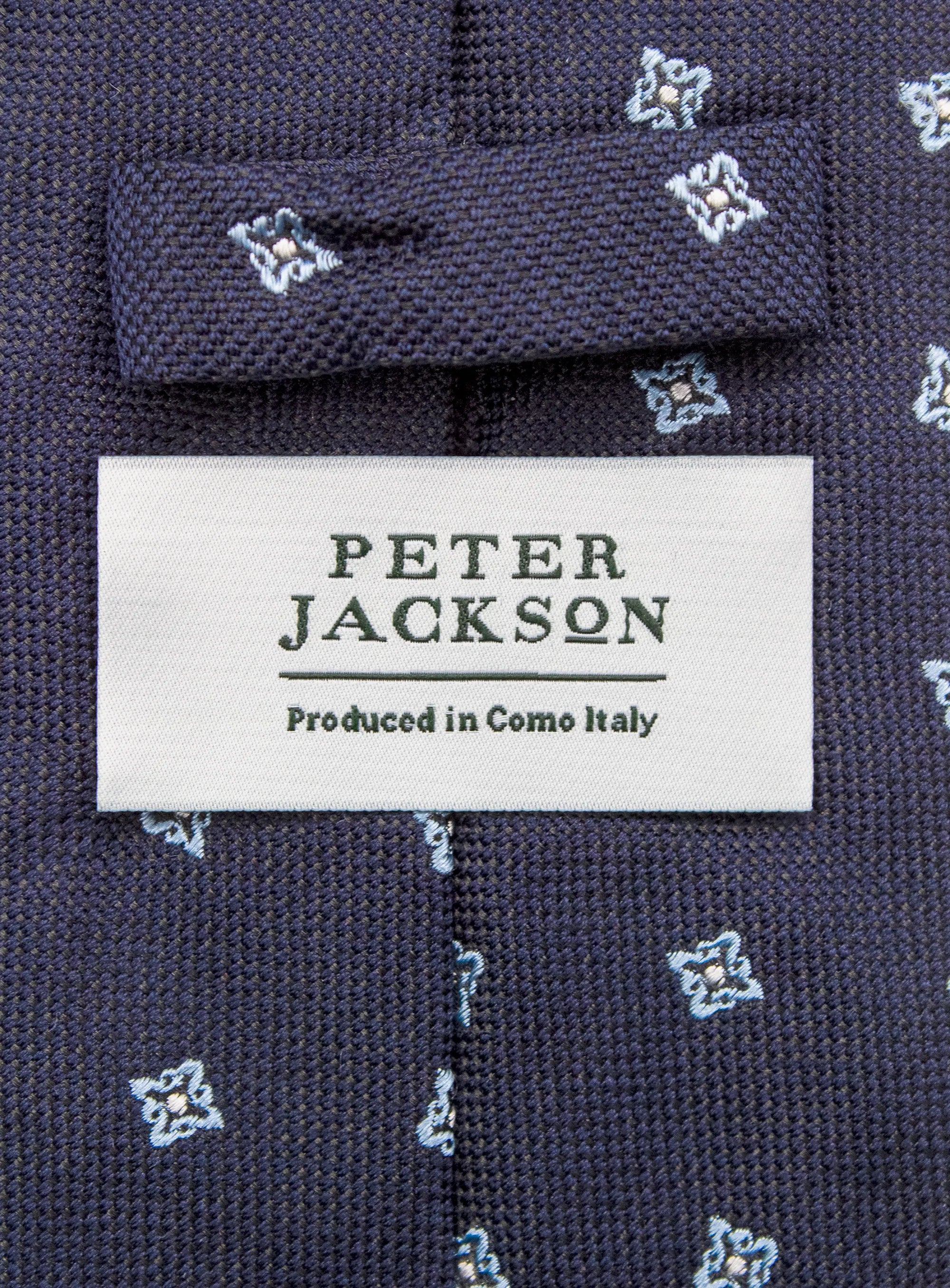 Bottinelli Italian Tie: Navy with Light Blue Floral Motif