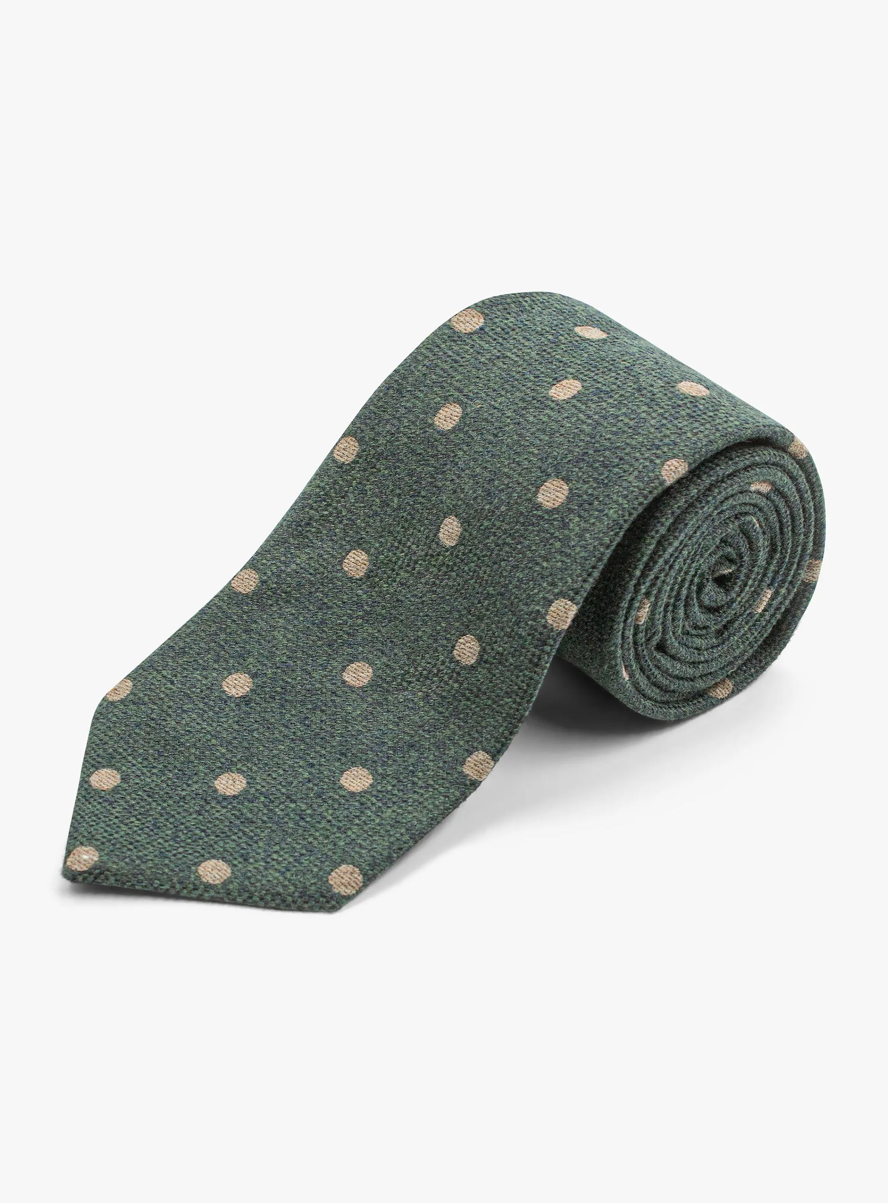 Bottinelli Italian Tie:Olive with Sand Polka Dot