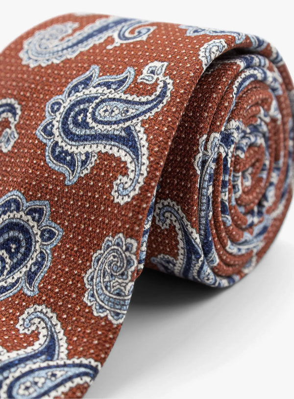 Bottinelli Italian Tie: Rust with Large Blue Paisley Print