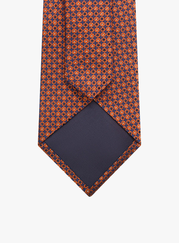 Bottinelli Italian Tie: Burnt Orange with Navy Geometric Motif