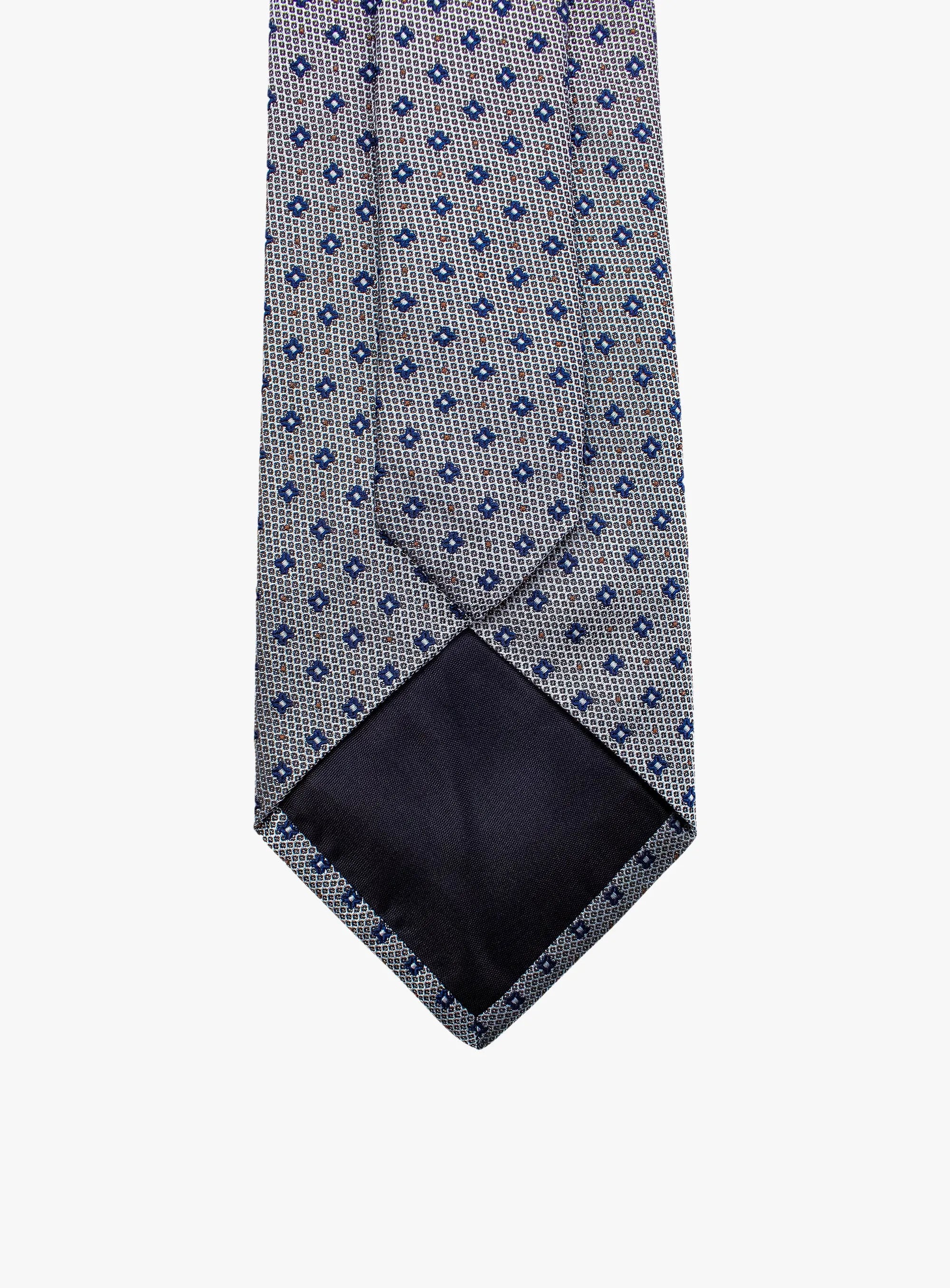 Bottinelli Italian Tie: Silver Grey with Navy Micro Floral Motif
