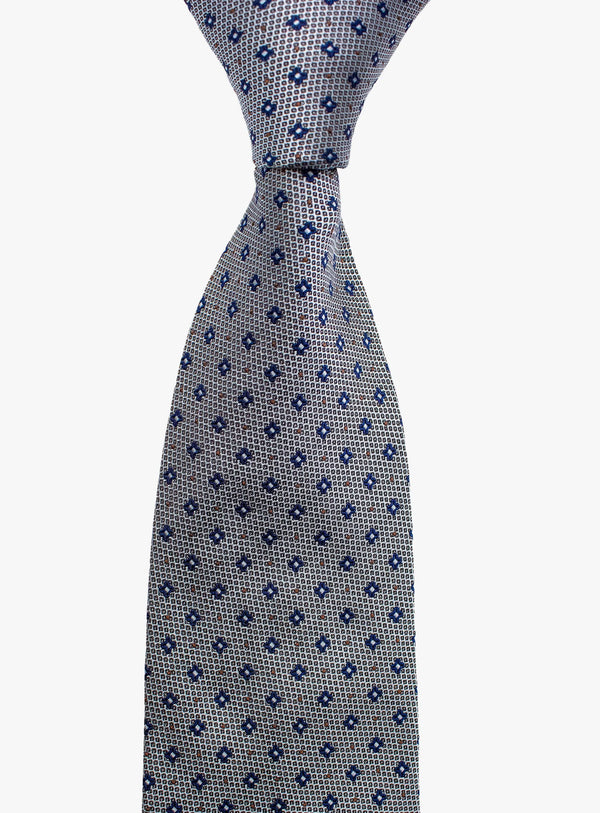 Bottinelli Italian Tie: Silver Grey with Navy Micro Floral Motif