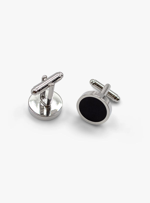 circular silver with black enamel cufflinks