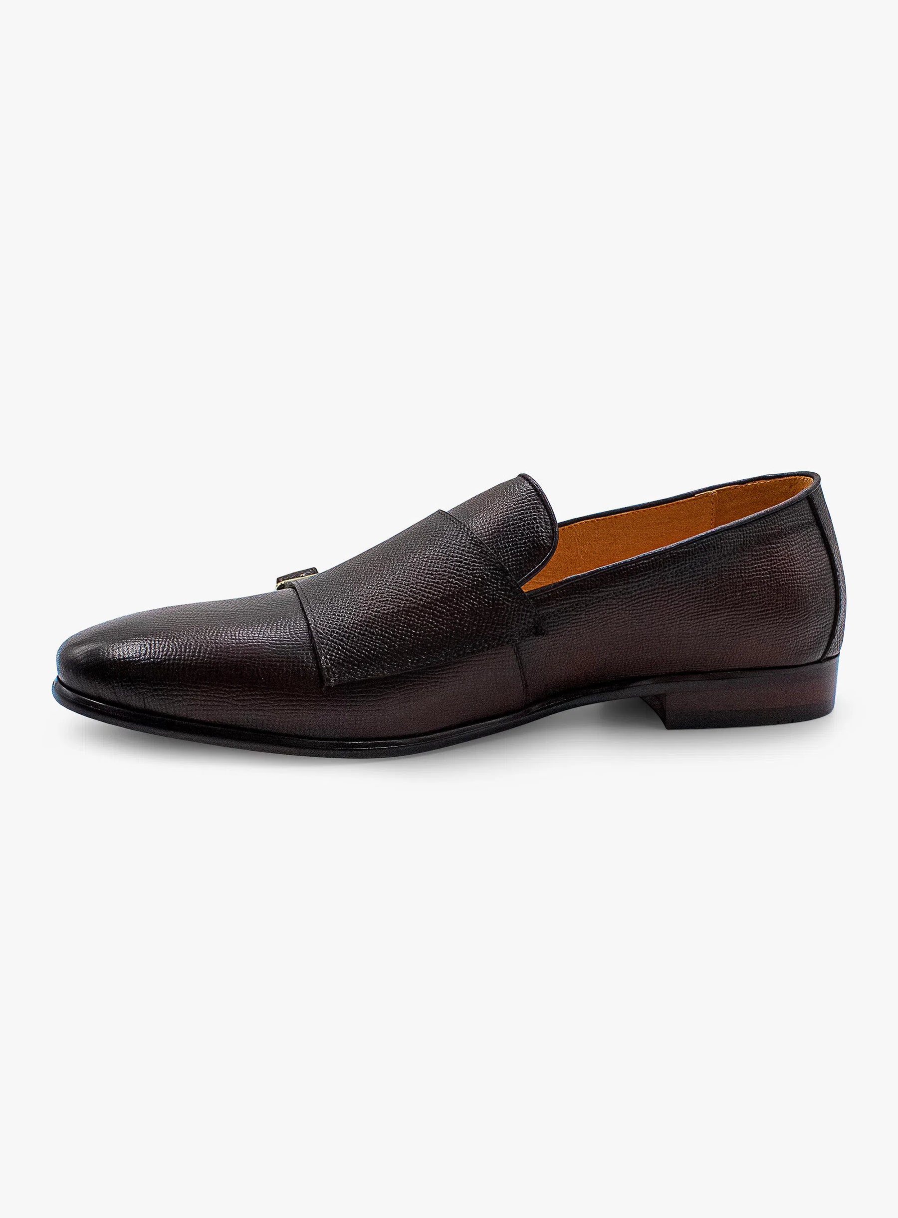 Dark Brown Pebbled Leather Double Monk Loafer