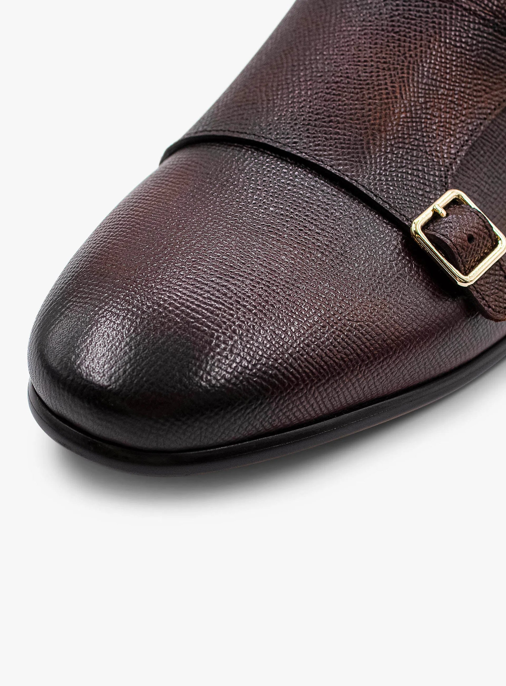 Dark Brown Pebbled Leather Double Monk Loafer