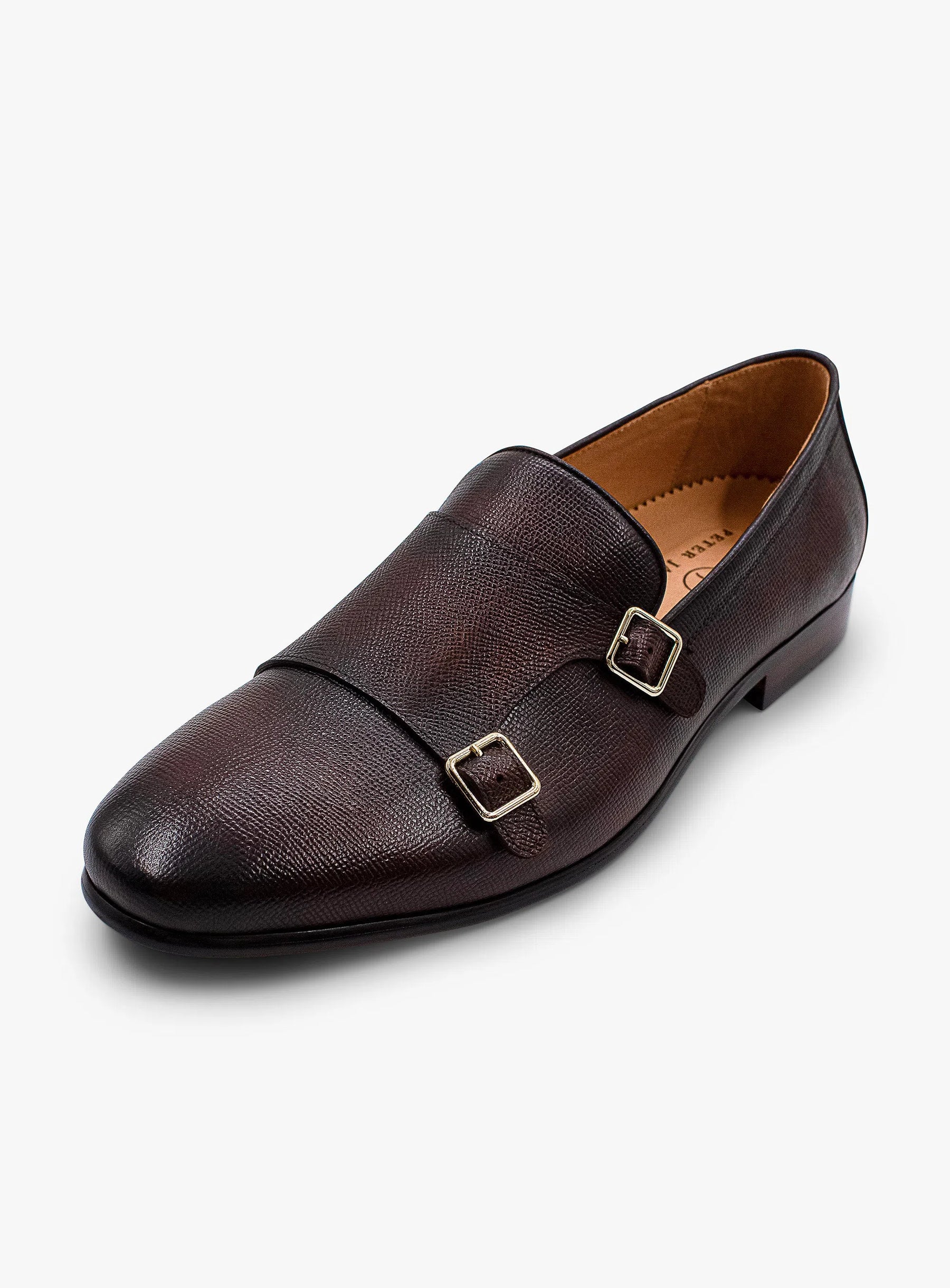 Dark Brown Pebbled Leather Double Monk Loafer