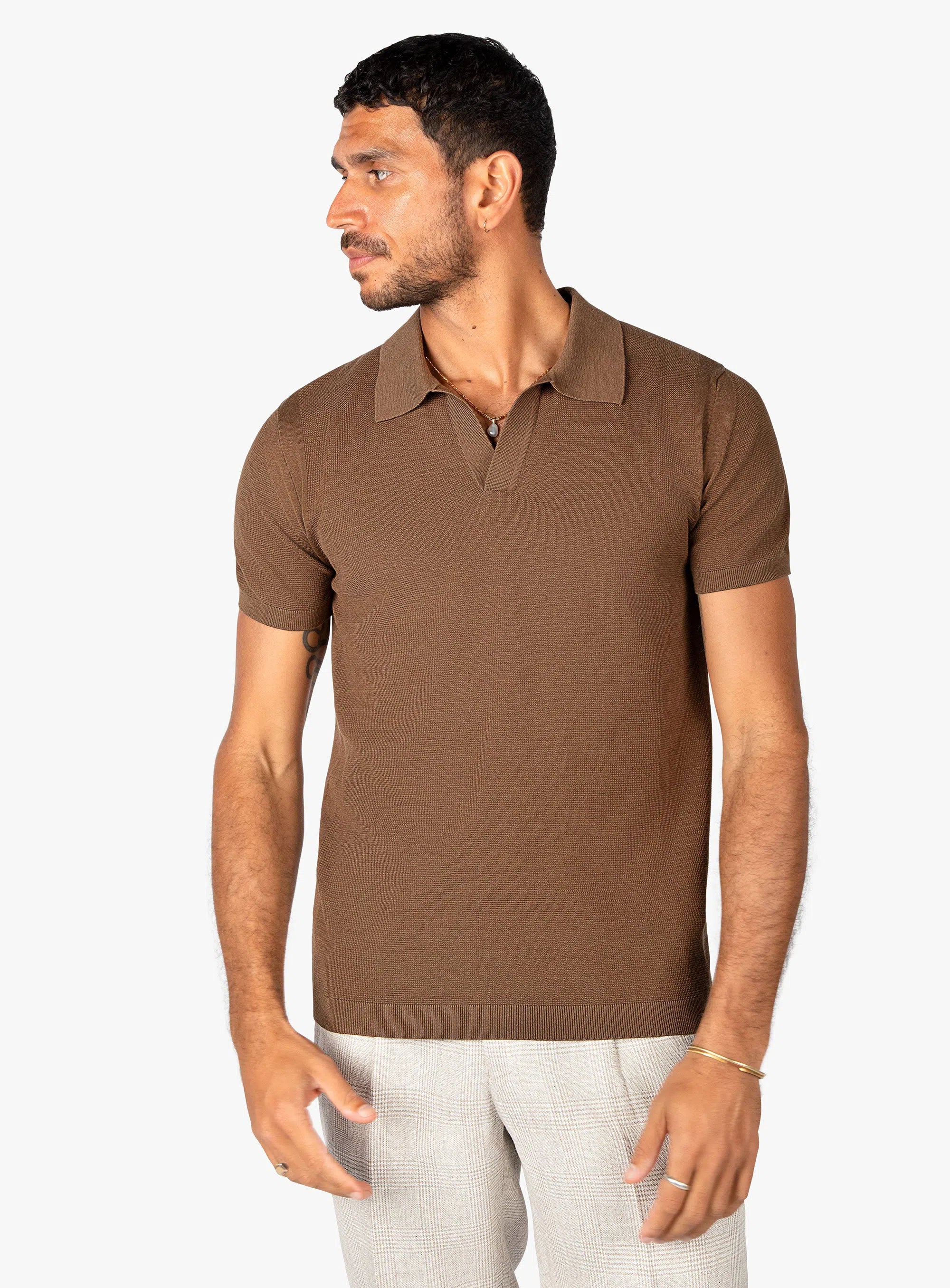 Enna Textured Short Sleeve Chocolate Polo