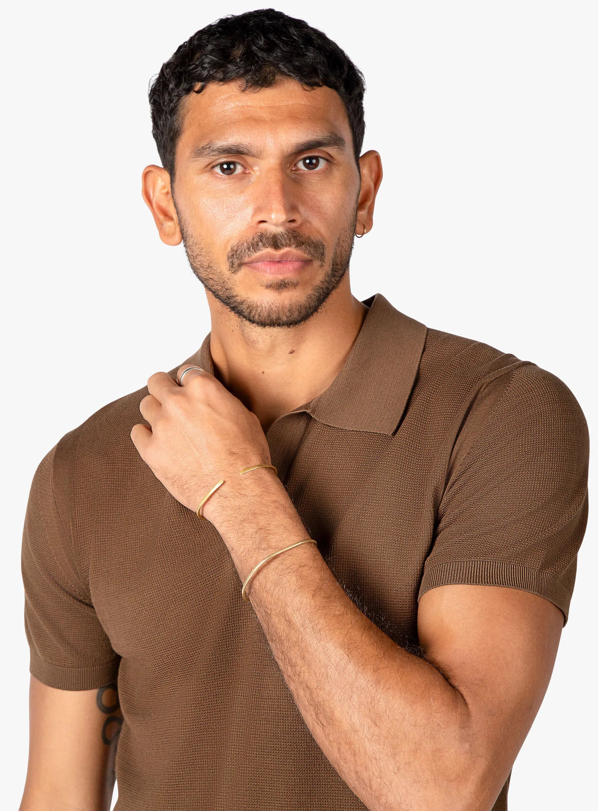 Enna Textured Short Sleeve Chocolate Polo
