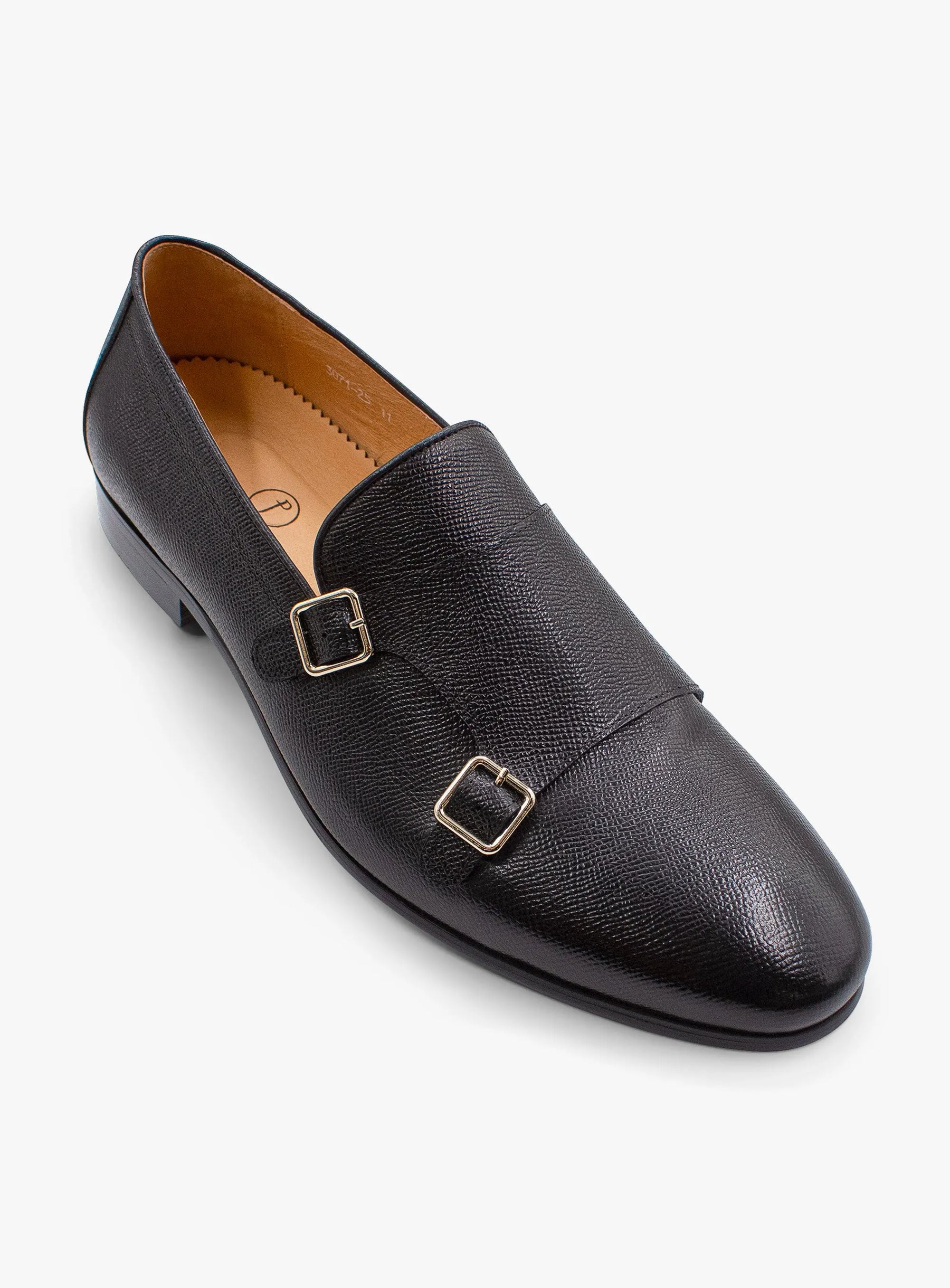 Fabio Black Pebbled Leather Double Monk Loafer