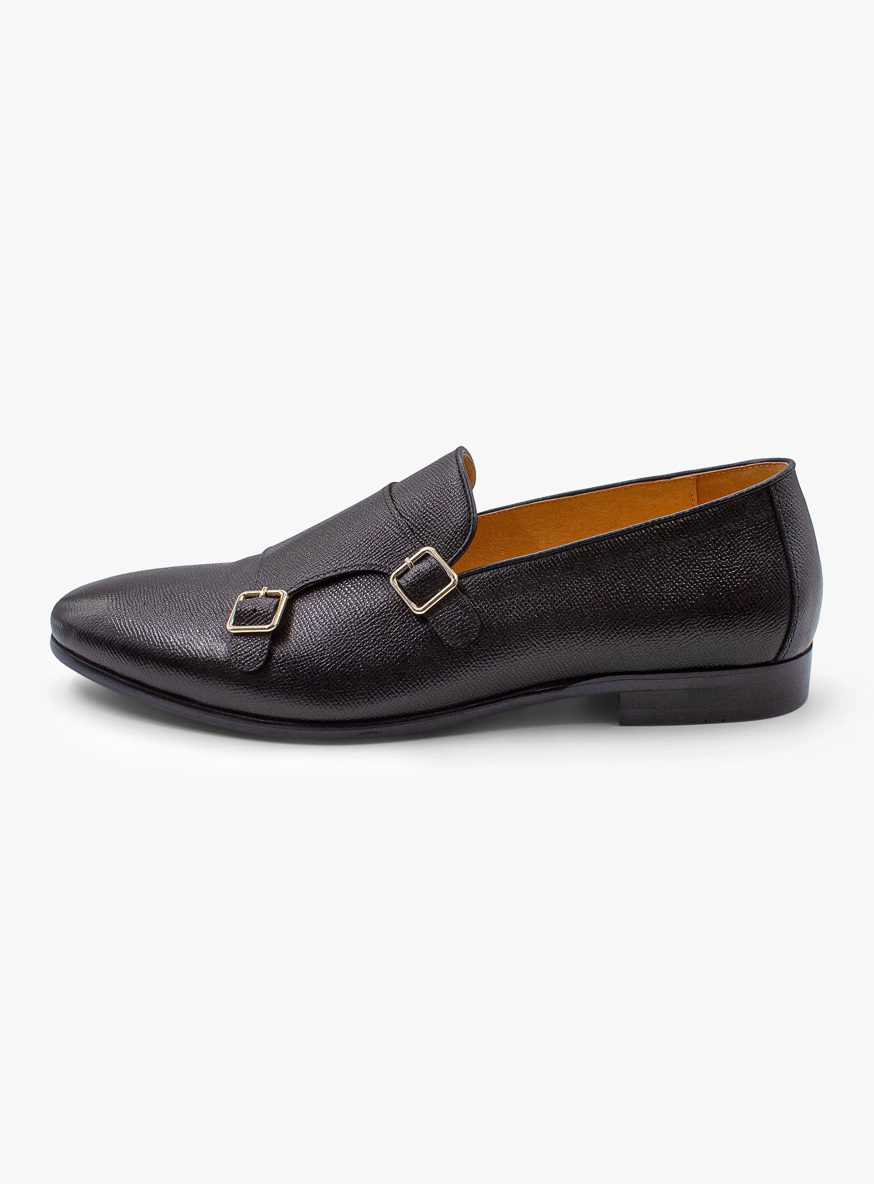 Fabio Black Pebbled Leather Double Monk Loafer