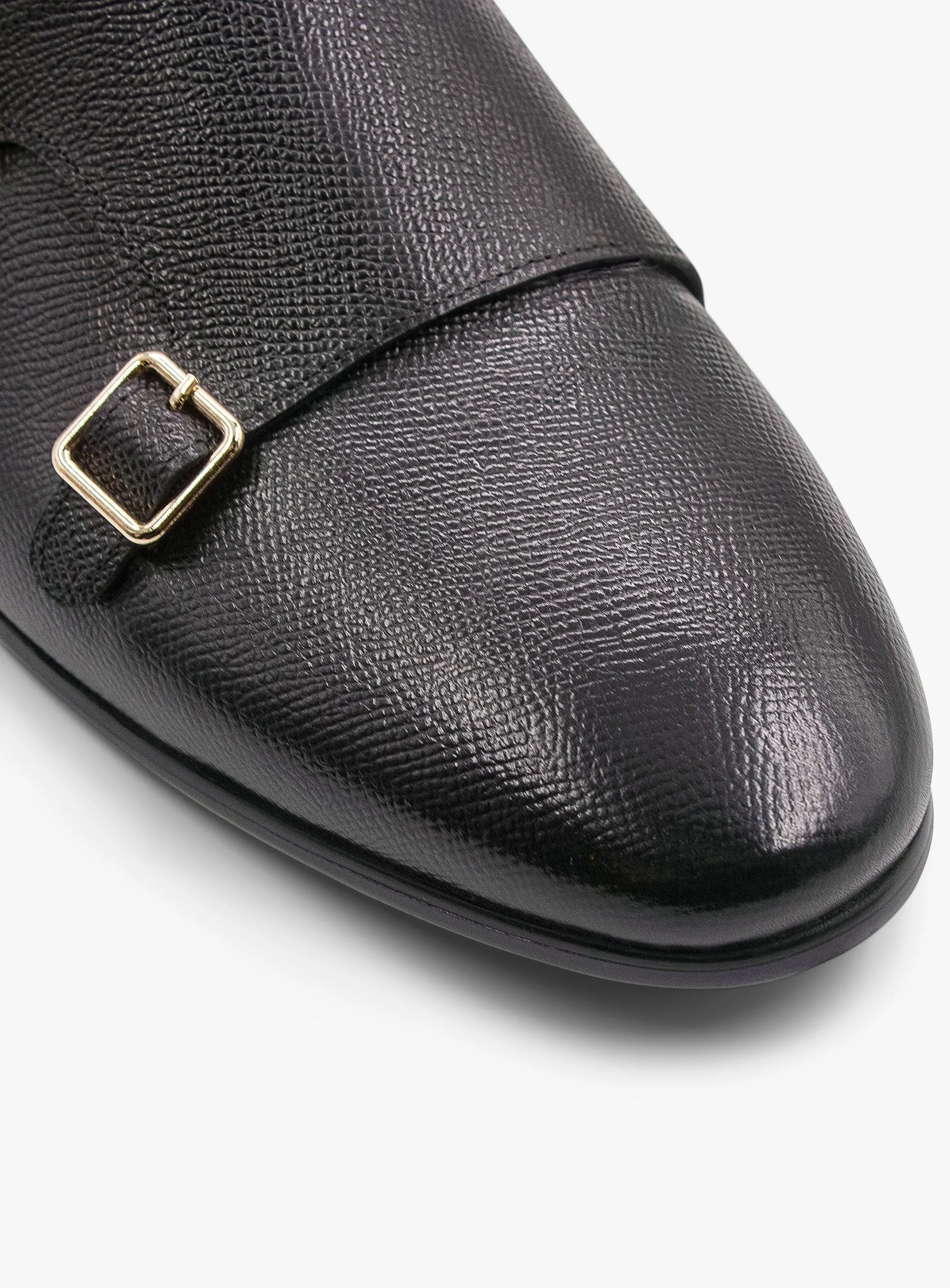 Fabio Black Pebbled Leather Double Monk Loafer