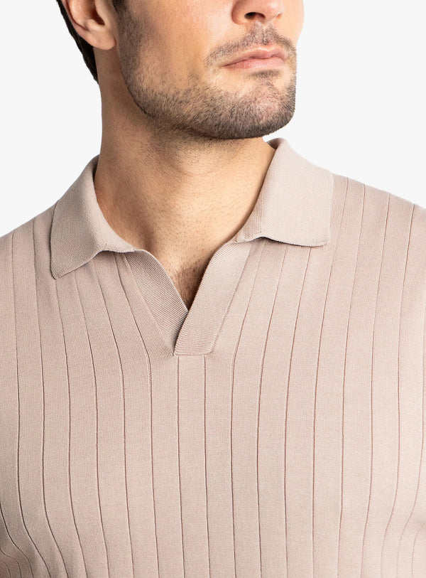 Geno Cotton Ribbed Short Sleeve Taupe Polo