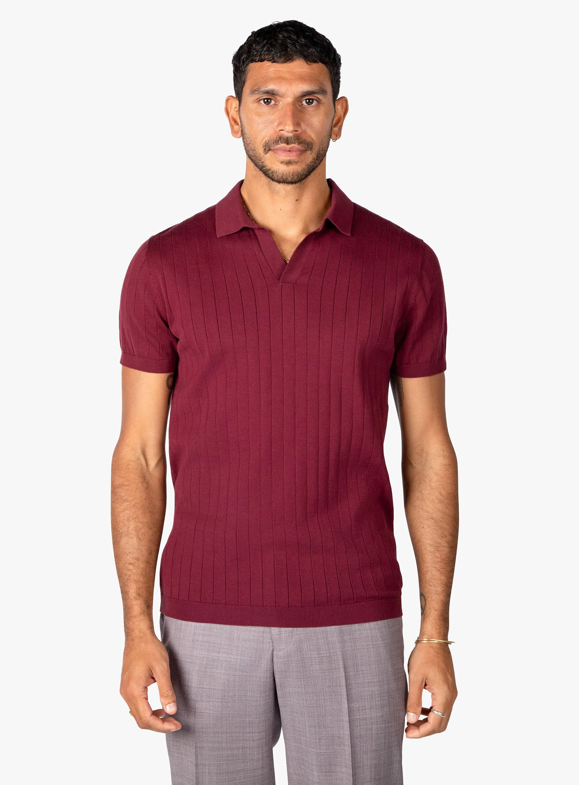 Geno Ribbed Short Sleeve Burgundy Polo