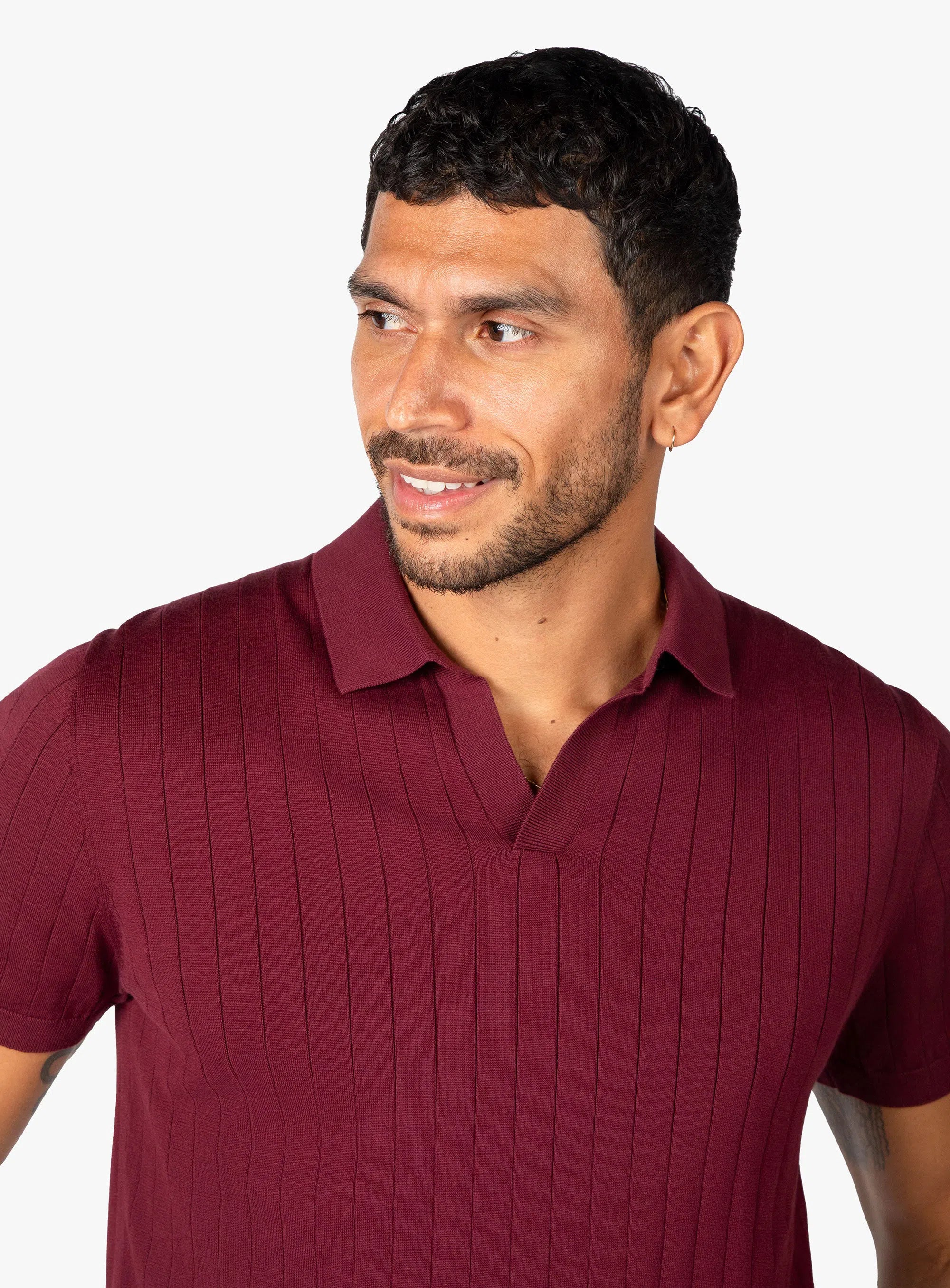 Geno Ribbed Short Sleeve Burgundy Polo