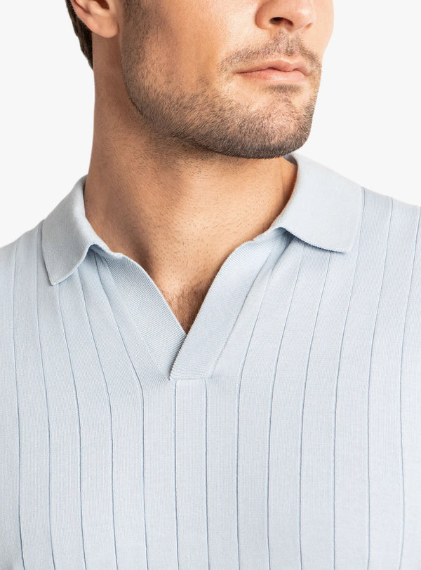 Geno Ribbed Short Sleeve Light Blue Polo