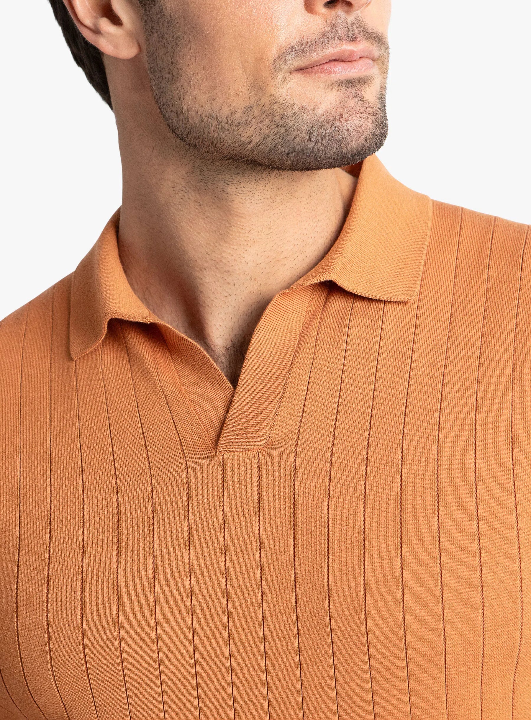 Geno Ribbed Short Sleeve Rust Polo