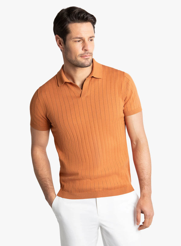 Geno Ribbed Short Sleeve Rust Polo