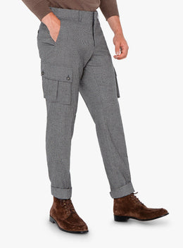 Isla Houndstooth Cargo Grey Trousers