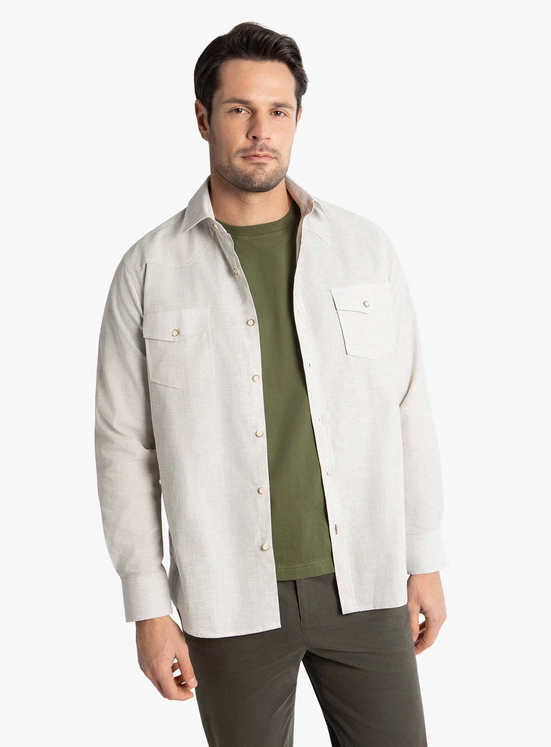 Levanzo Taupe Basketweave Western Style Shirt