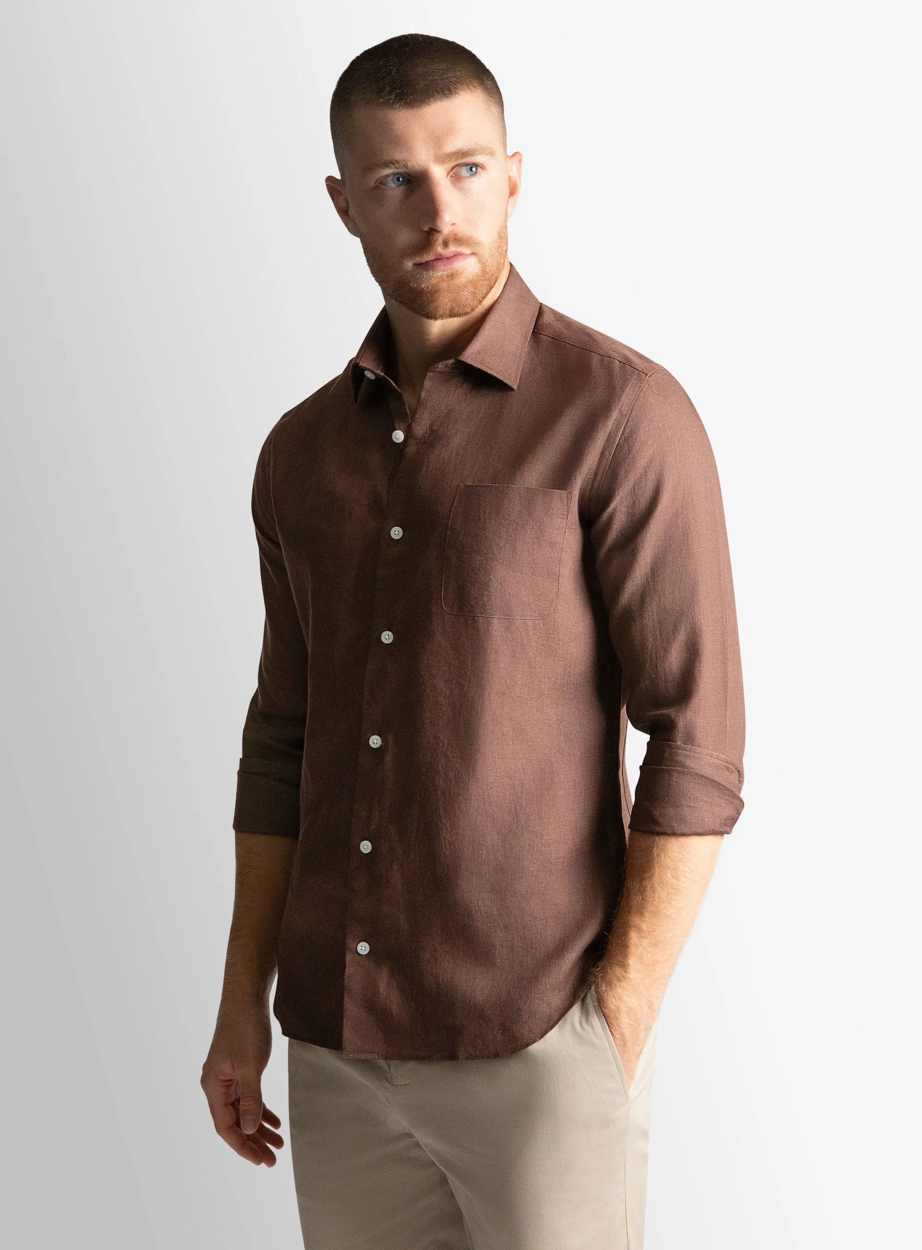 Linen Long Sleeve Chocolate Shirt