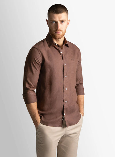 Linen Long Sleeve Chocolate Shirt