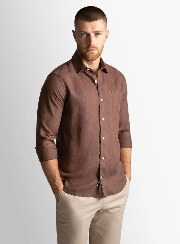 Linen Long Sleeve Chocolate Shirt