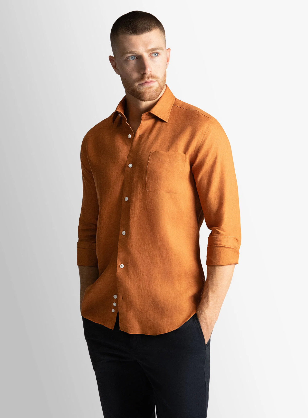 burnt orange long sleeve dress shirt Linen Long Sleeve Orange Shirt