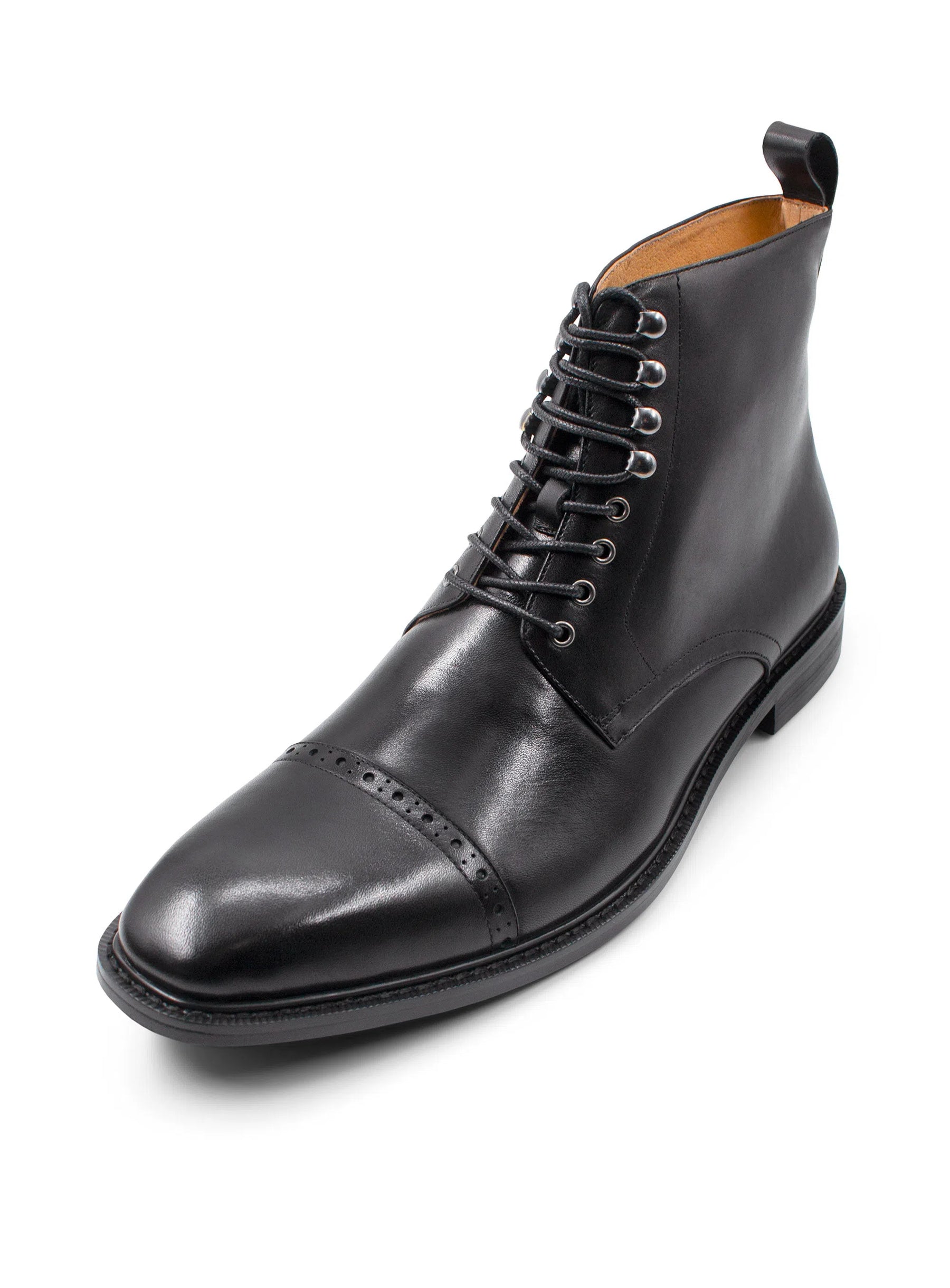 Massimo Black Semi-Brogue Boot