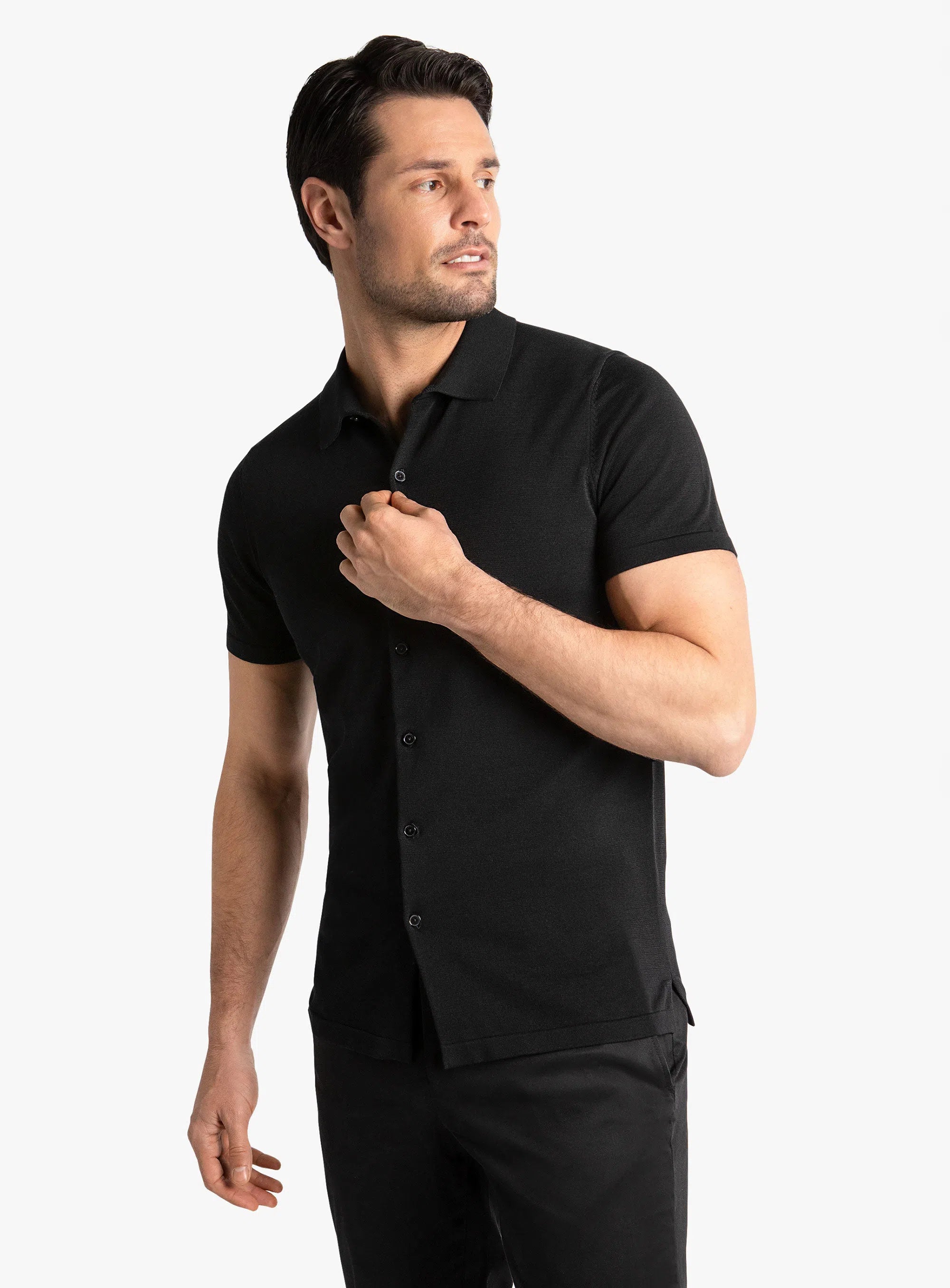 Melfi Button Down Short Sleeve Black Polo