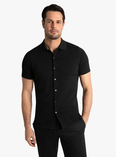 Melfi Button Down Short Sleeve Black Polo