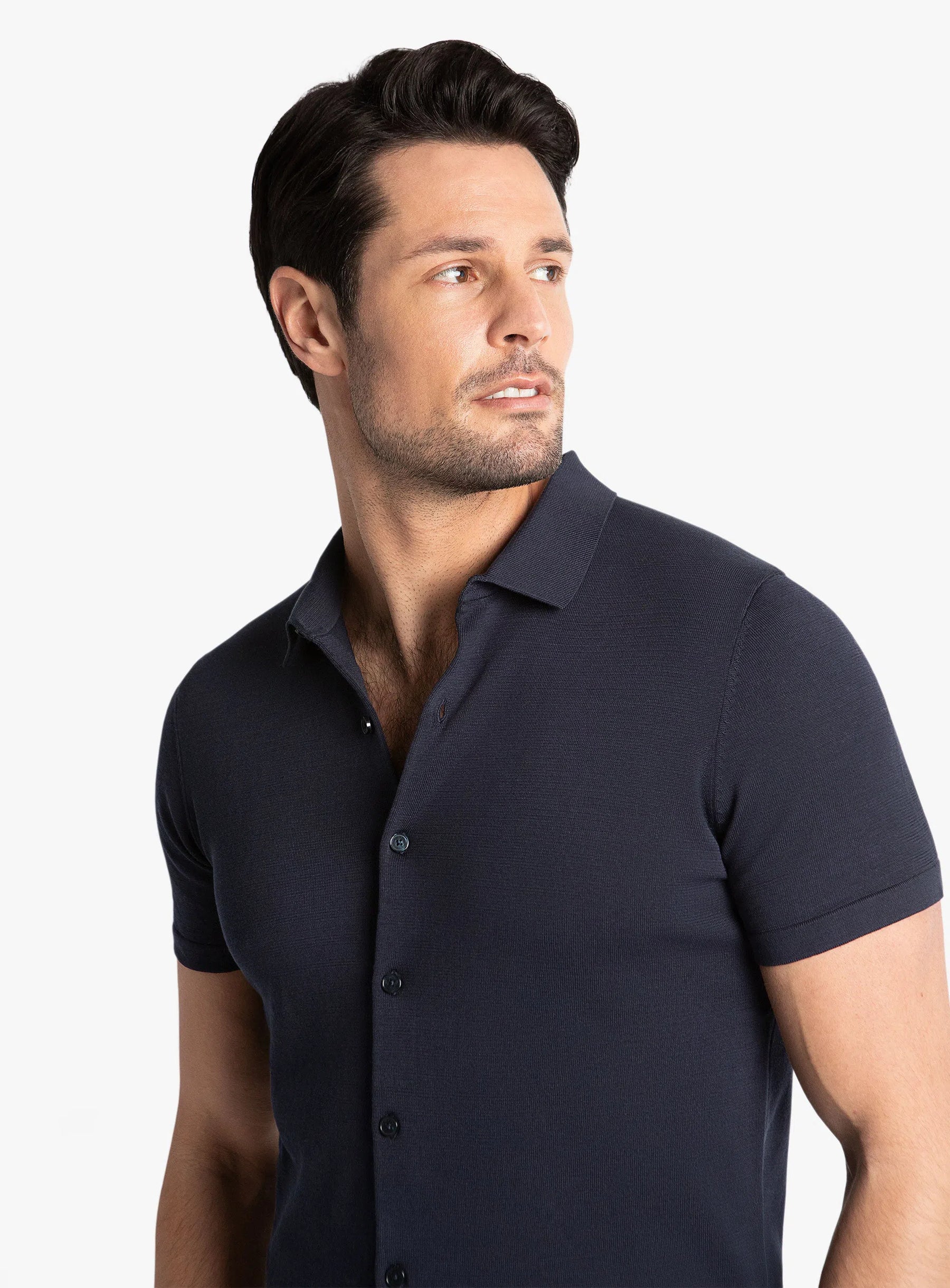 Melfi Button Down Short Sleeve Navy Polo