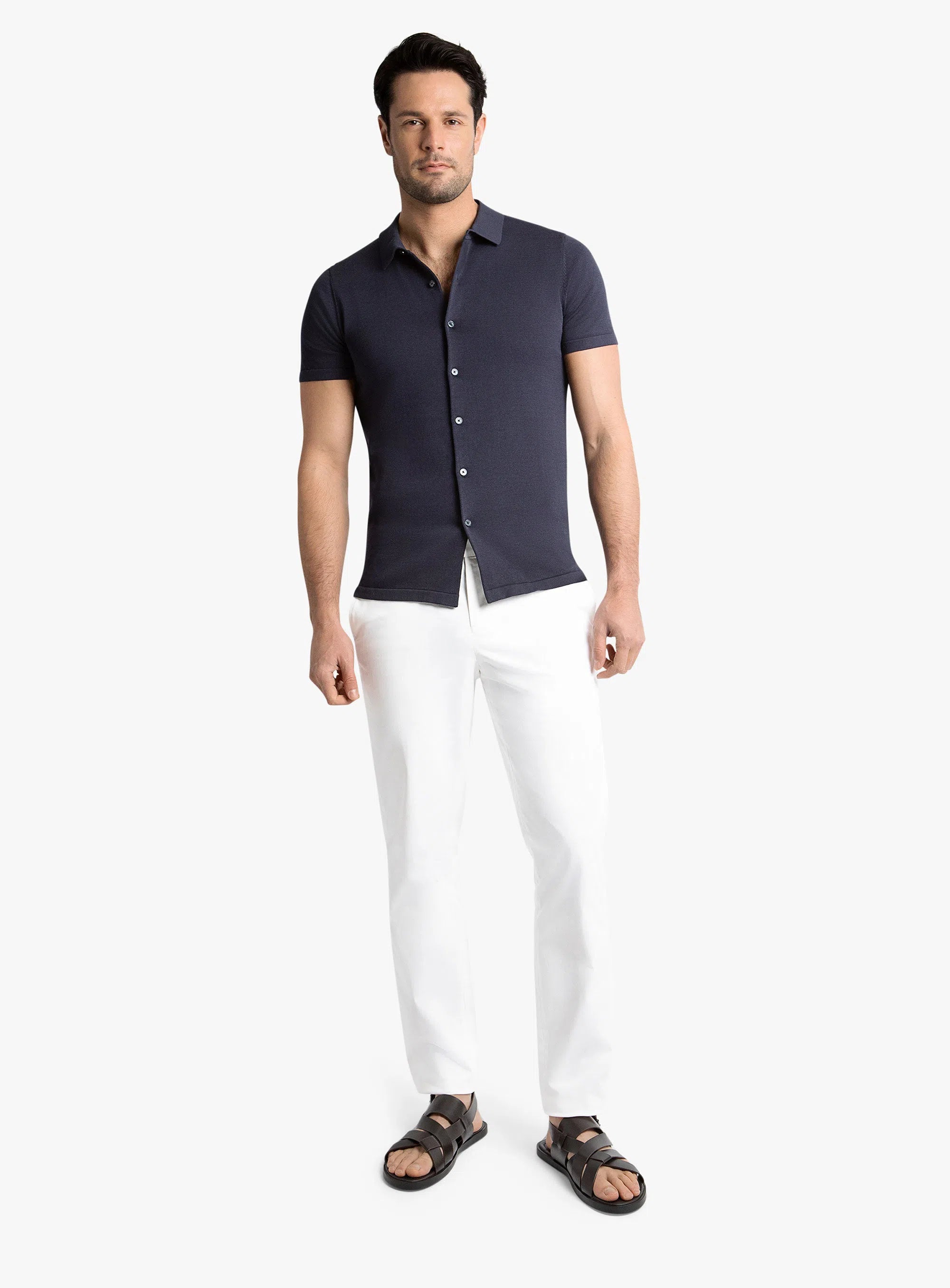 Melfi Button Down Short Sleeve Navy Polo