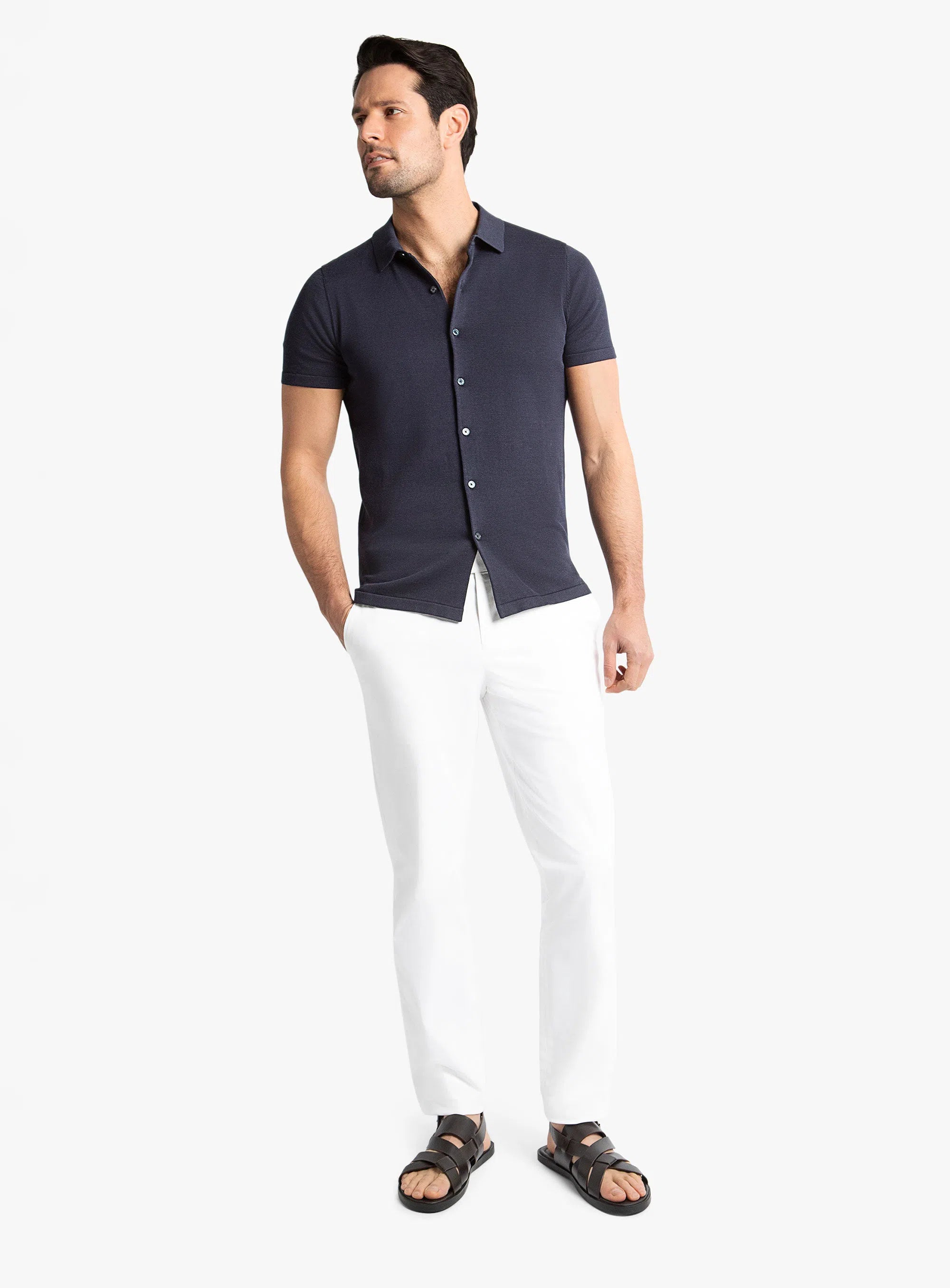 Melfi Button Down Short Sleeve Navy Polo