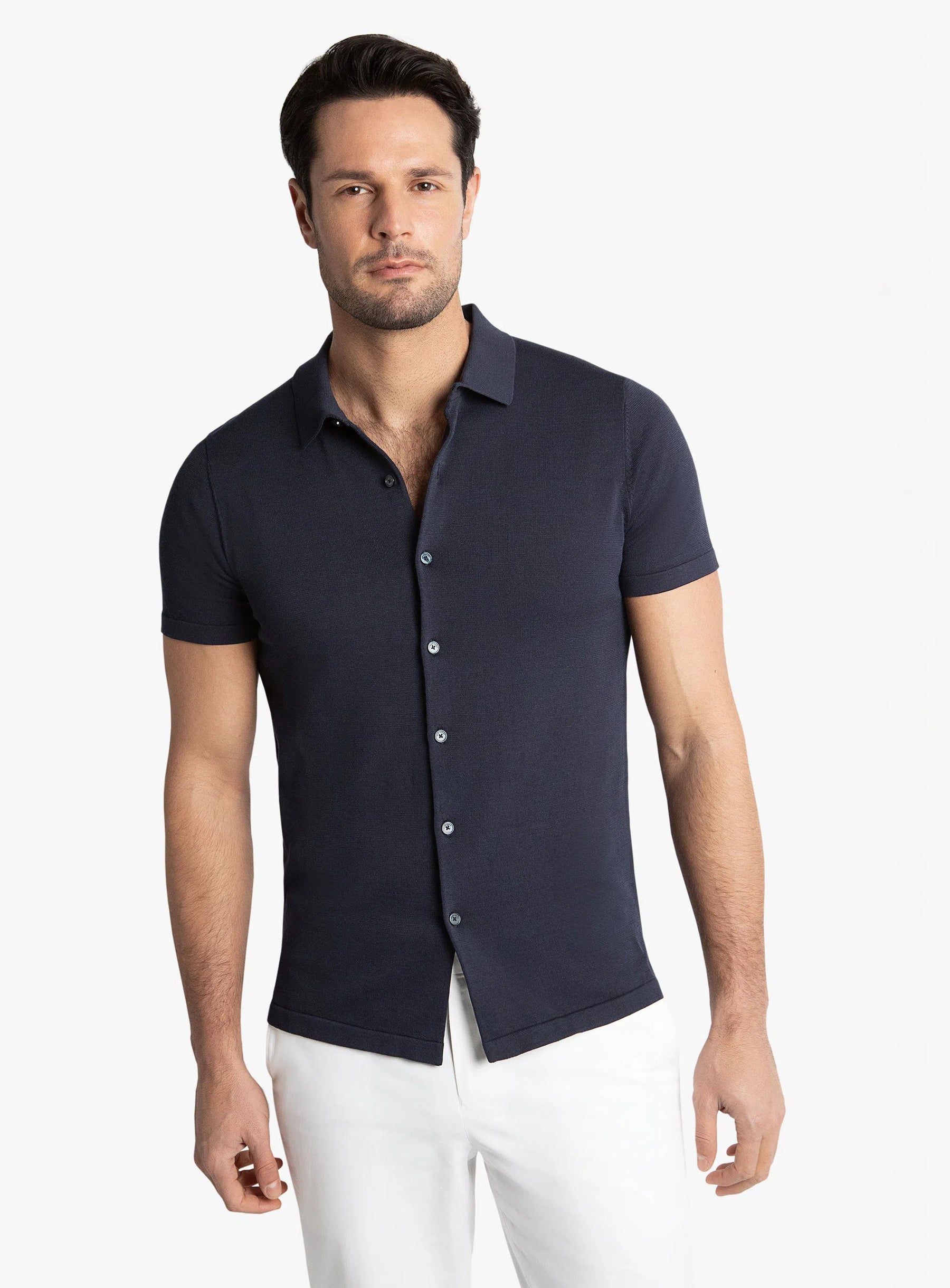 Melfi Button Down Short Sleeve Navy Polo
