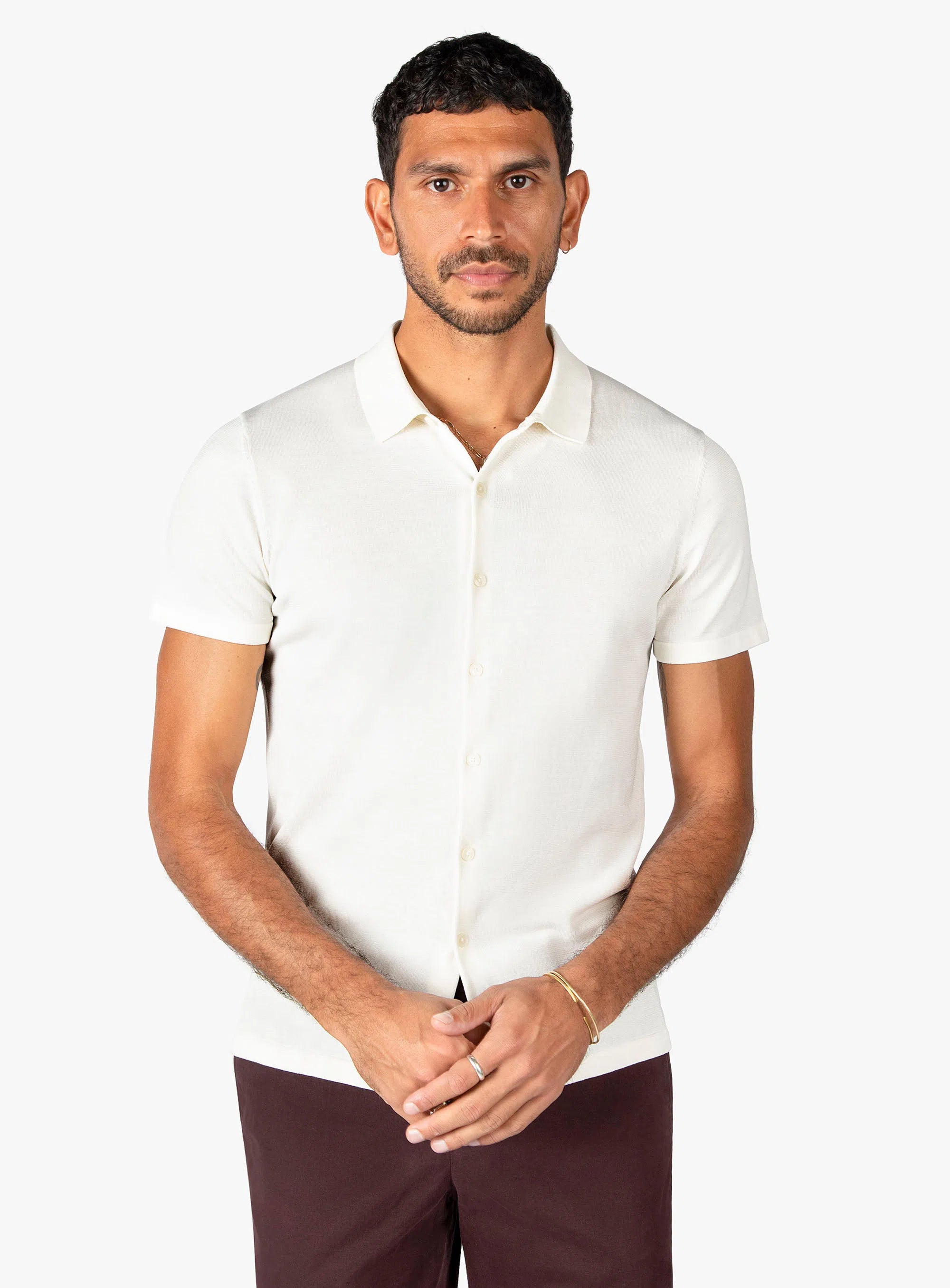 Melfi Button Down Short Sleeve Off-White Polo