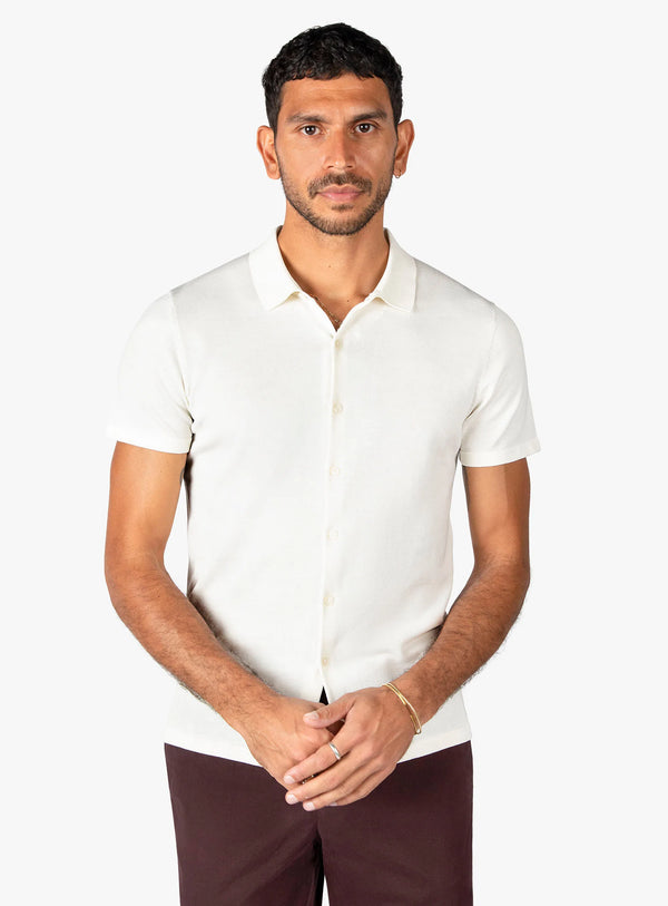 Melfi Button Down Short Sleeve Off-White Polo