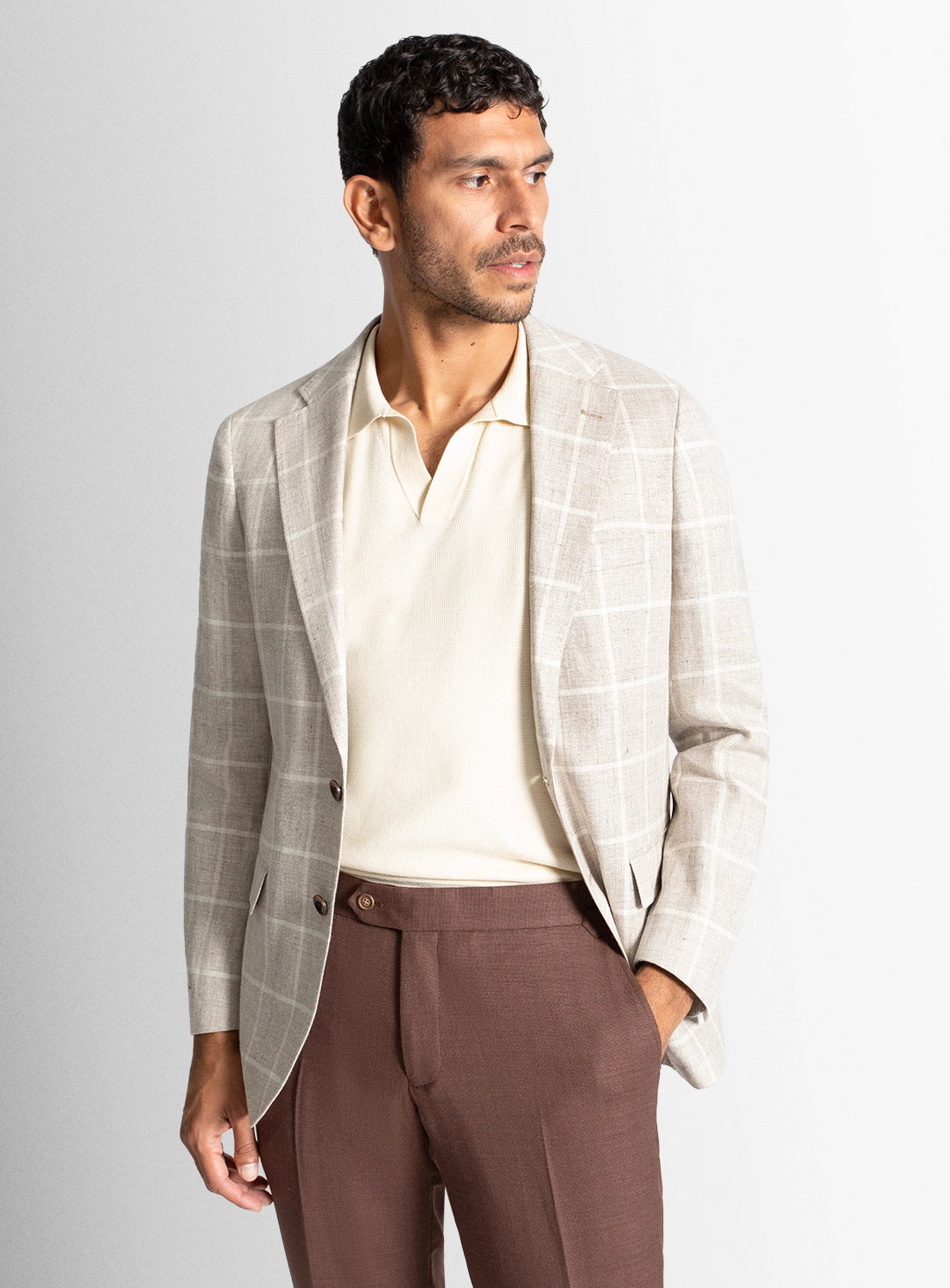 Men blazer beige wool