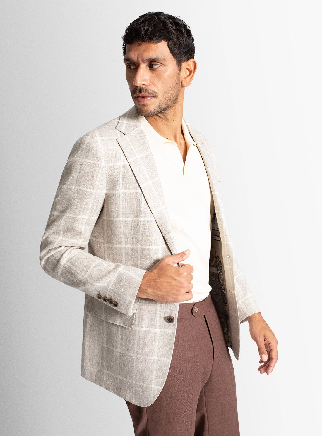 Men blazer beige wool