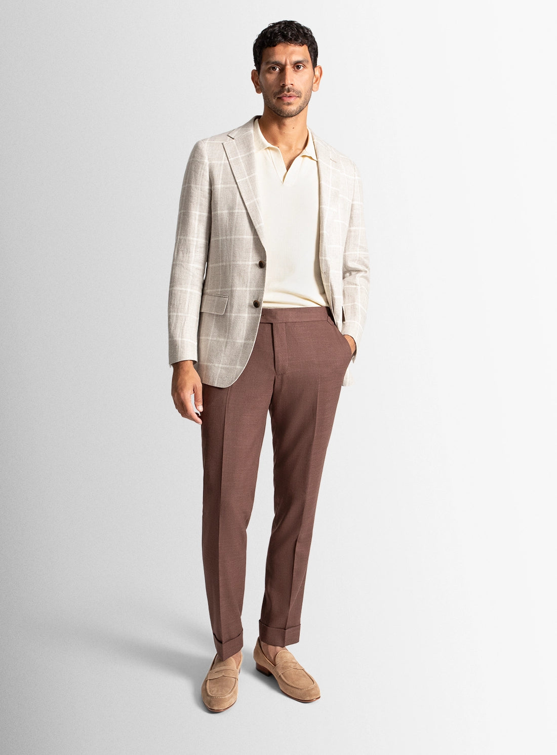 Men blazer beige wool