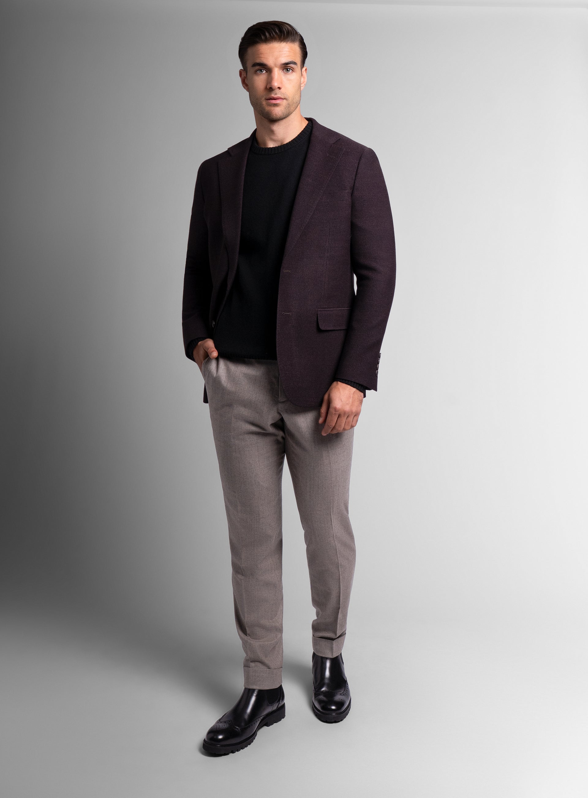 Man wearing the Vitale Barleycorn Mahogany Red Sport Jacket