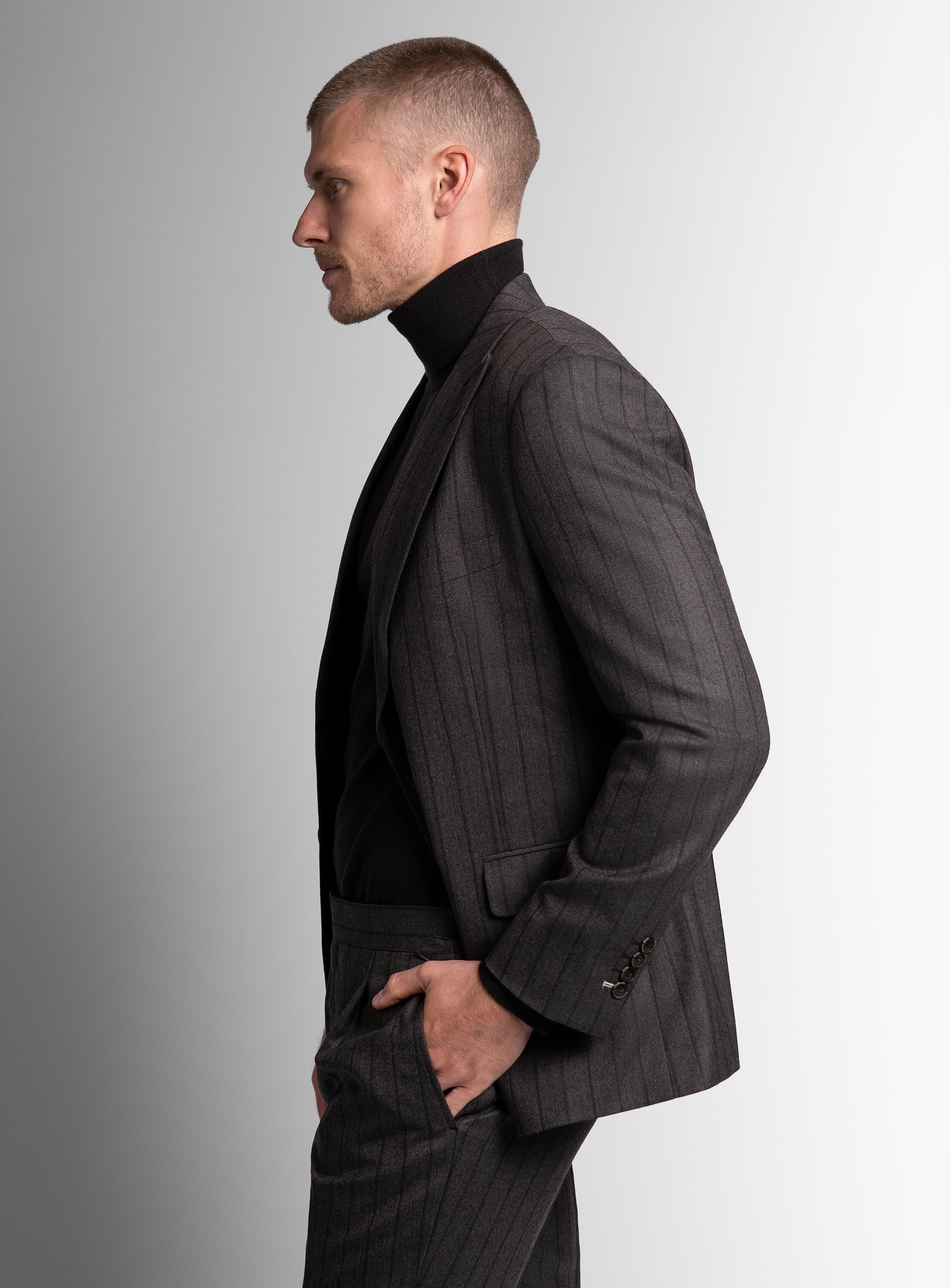 The side of the Baroncelli Striped Brown Sport Jacket