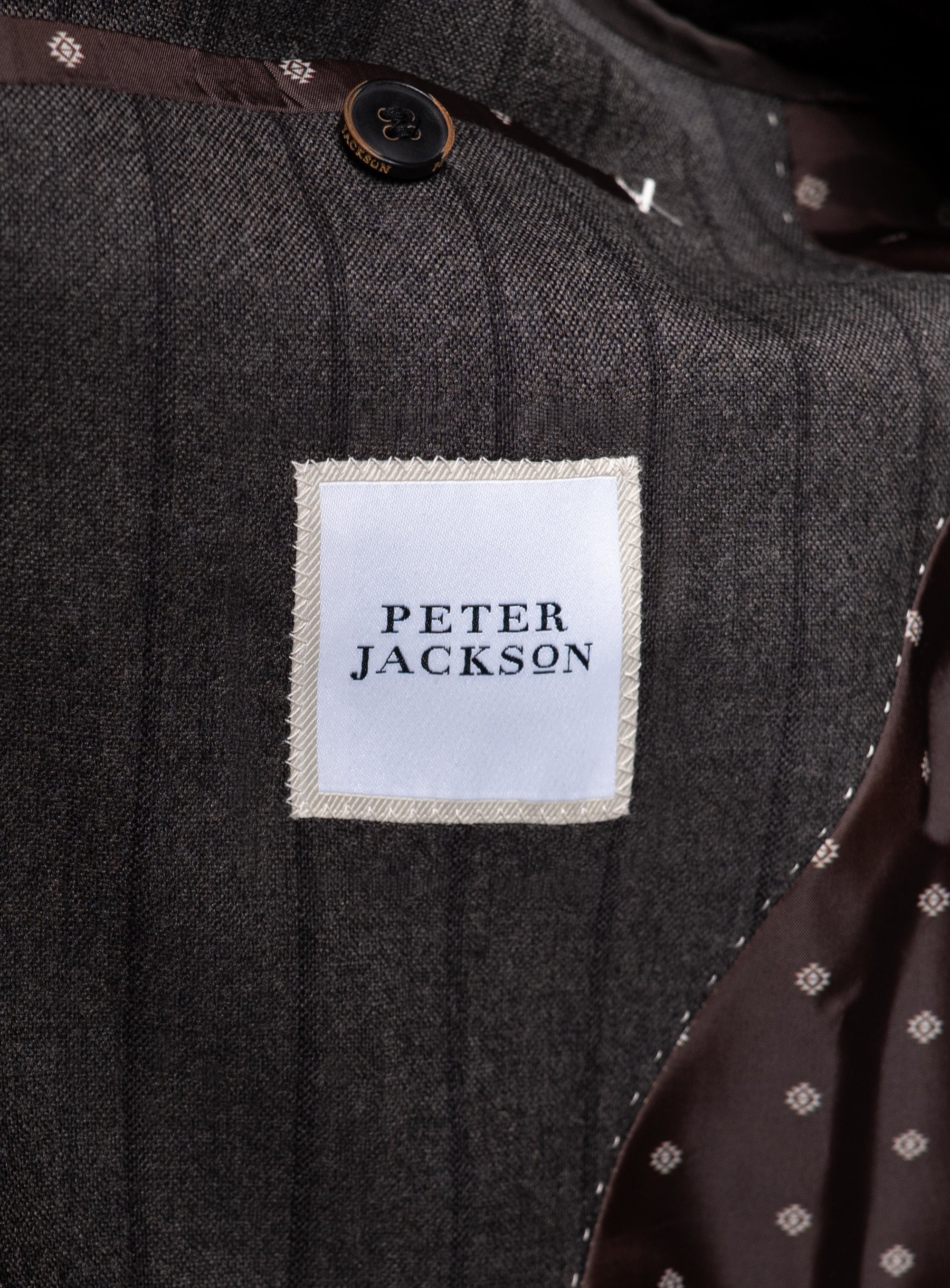 The Peter Jackson logo on the Baroncelli Striped Brown Sport Jacket