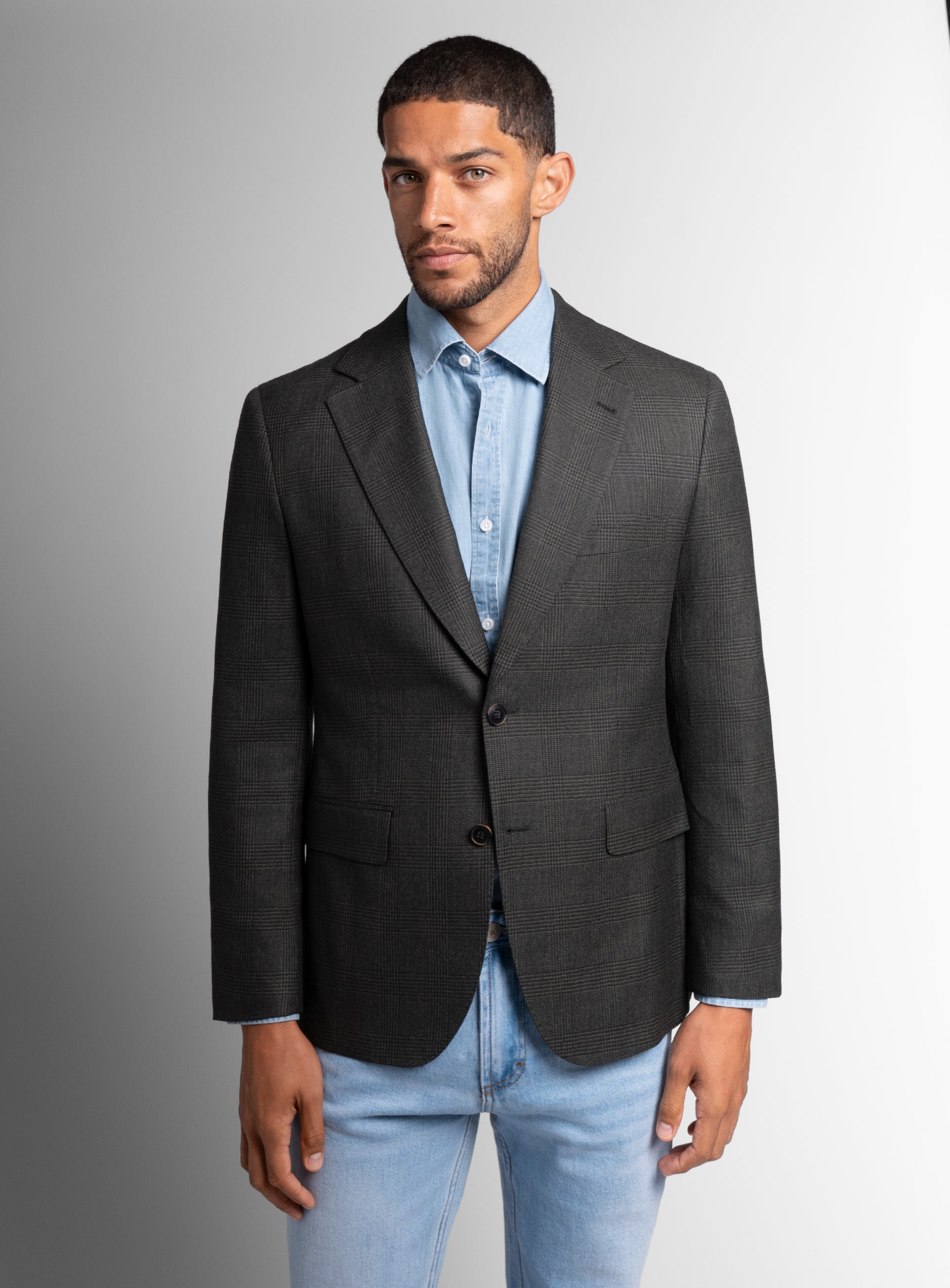 Front-view of the Vito Plaid Olive Green Sport Jacket