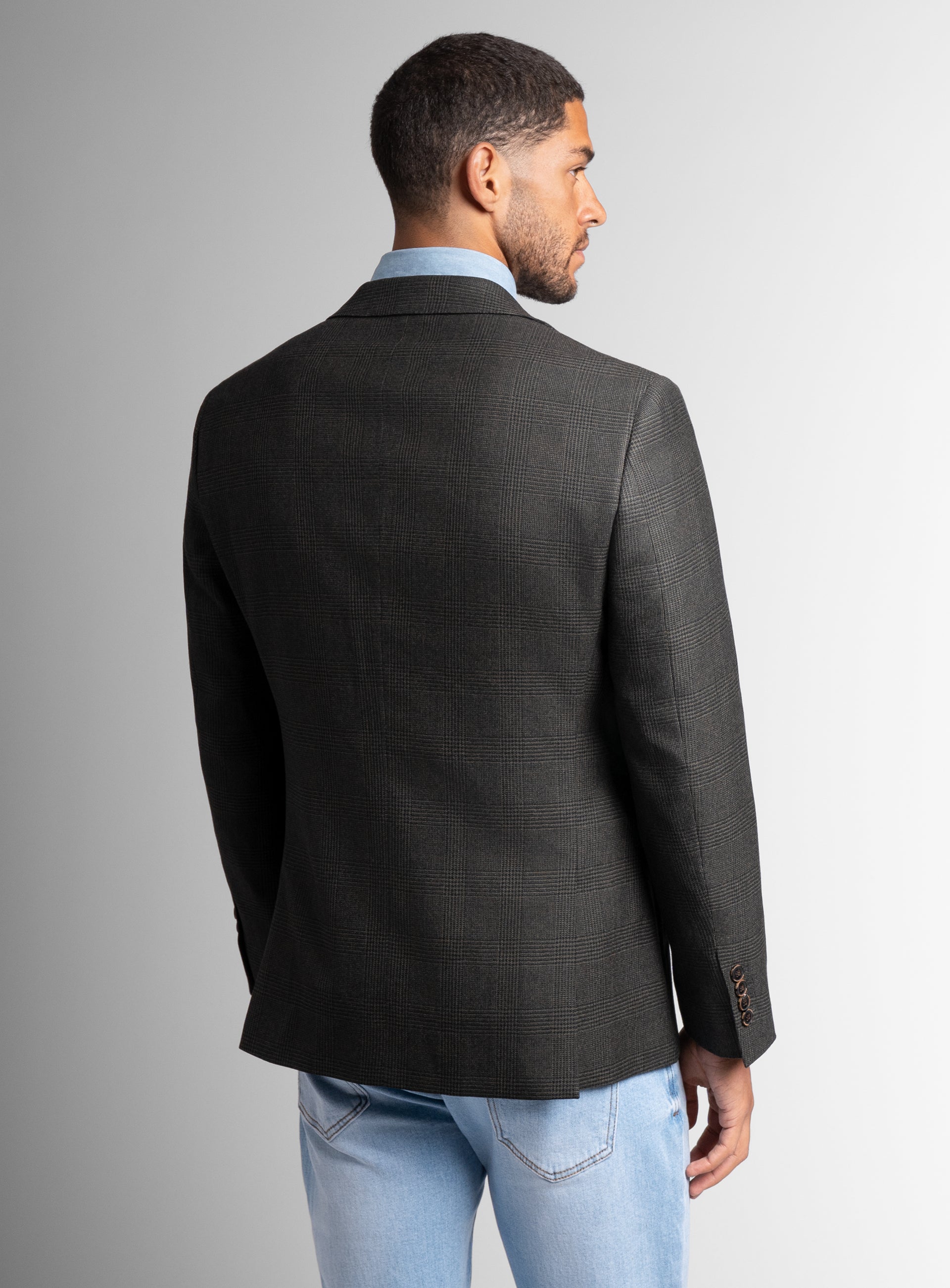 The back of the Vito Plaid Olive Green Sport Jacket