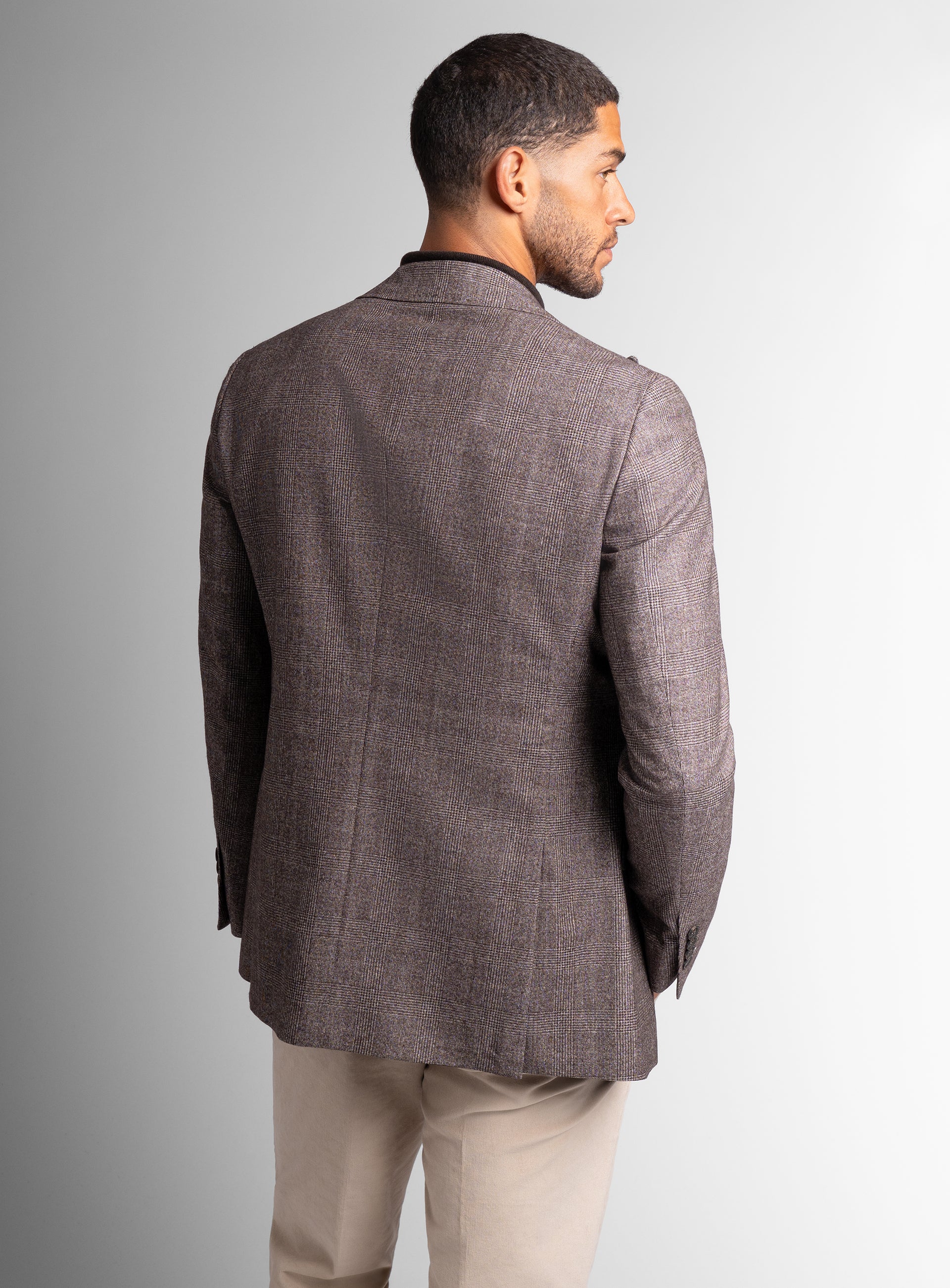 The back of the Portici Chocolate Brown Check Jacket