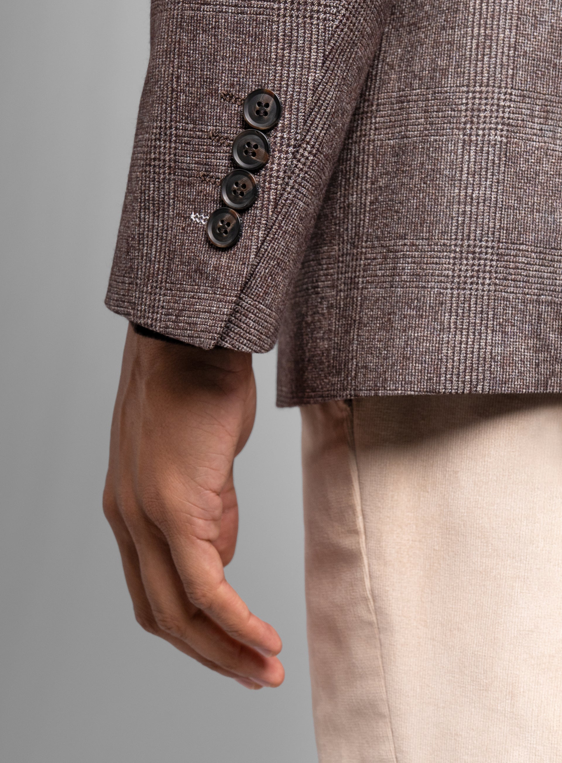 Picture of the sleeve on the Portici Chocolate Brown Check Jacket