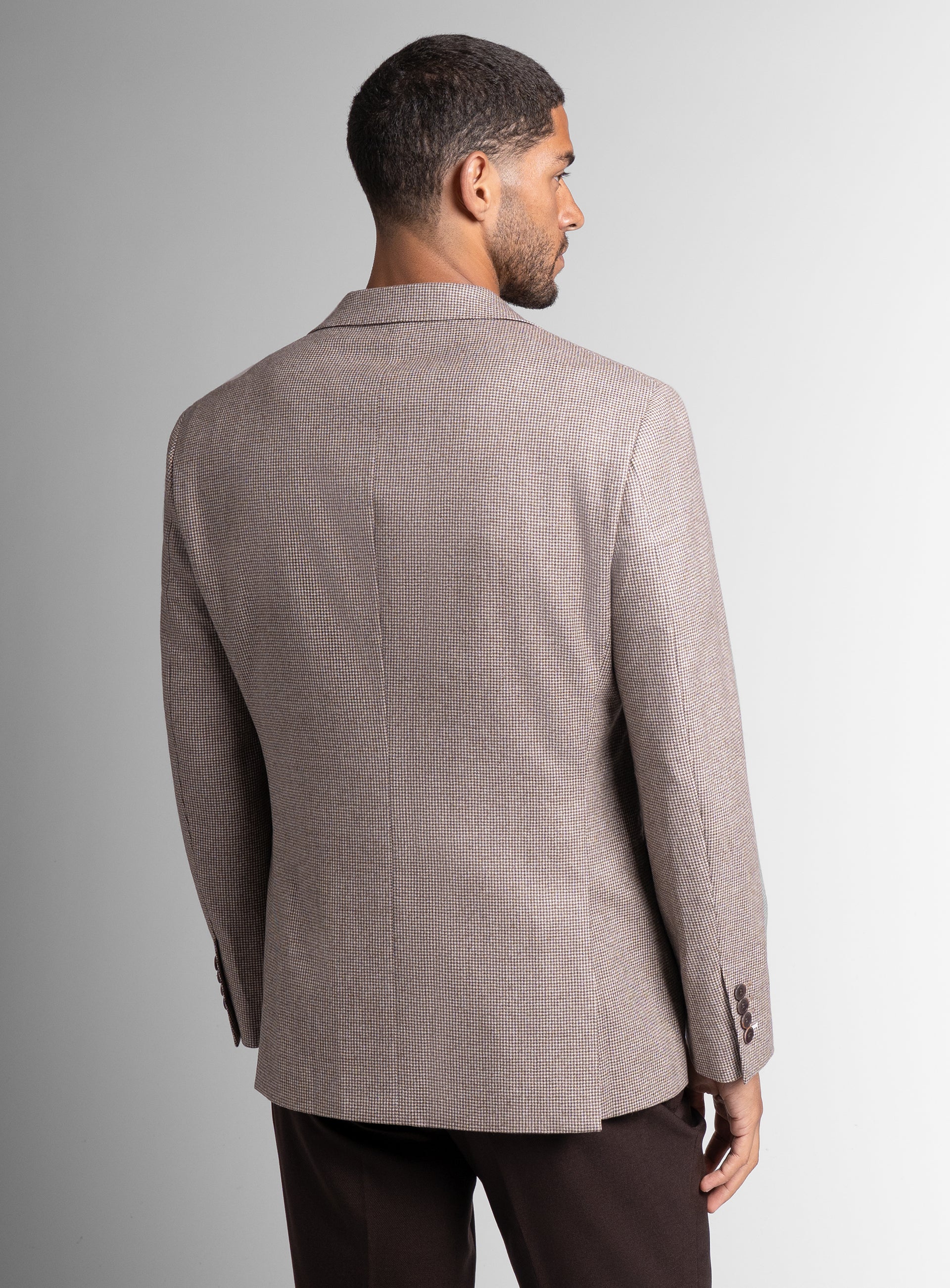 The back of the Vito Puppytooth Taupe Brown Jacket