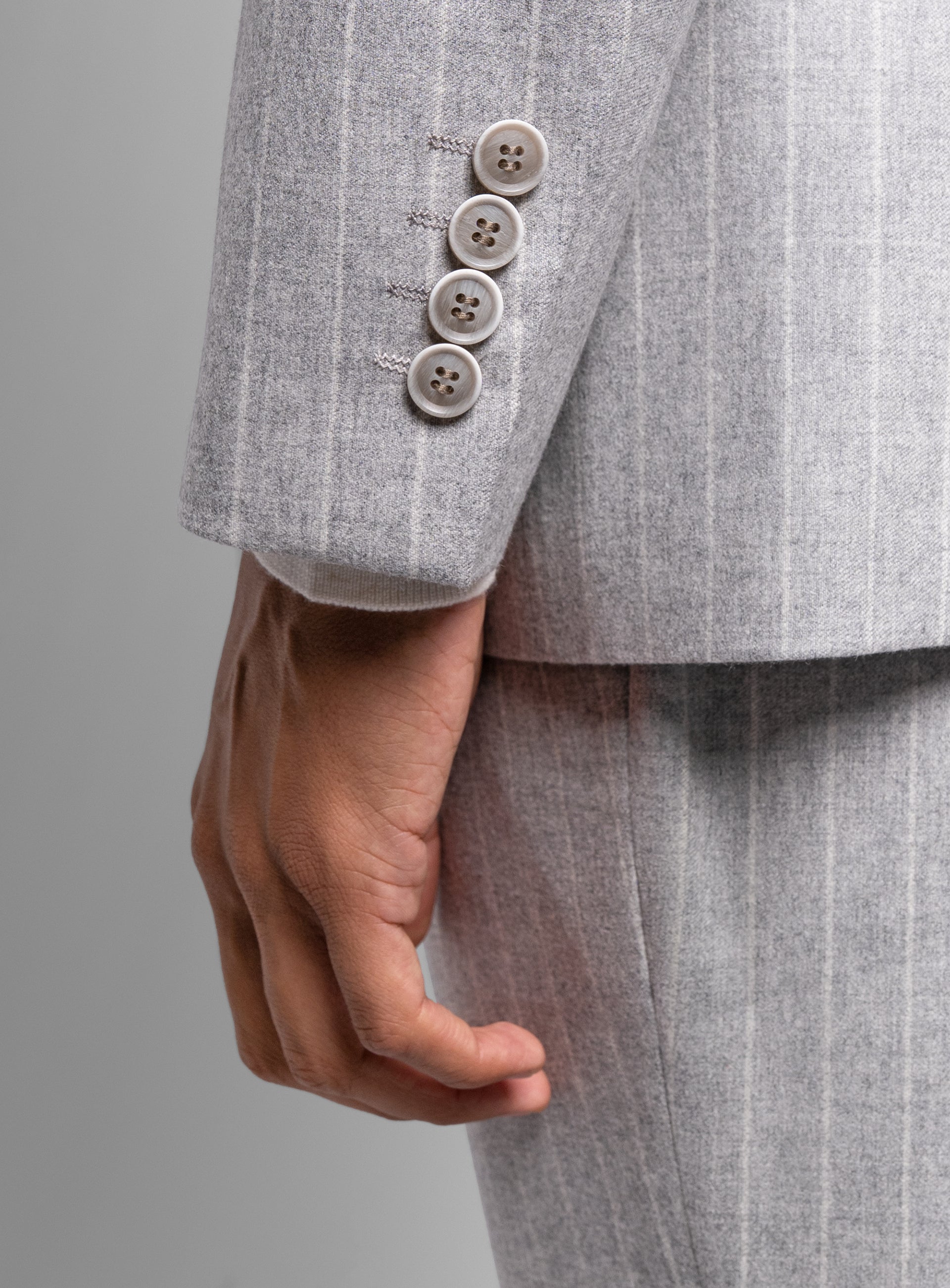 Sleeves of the Portici Milled Pinstripe Silver Grey Jacket
