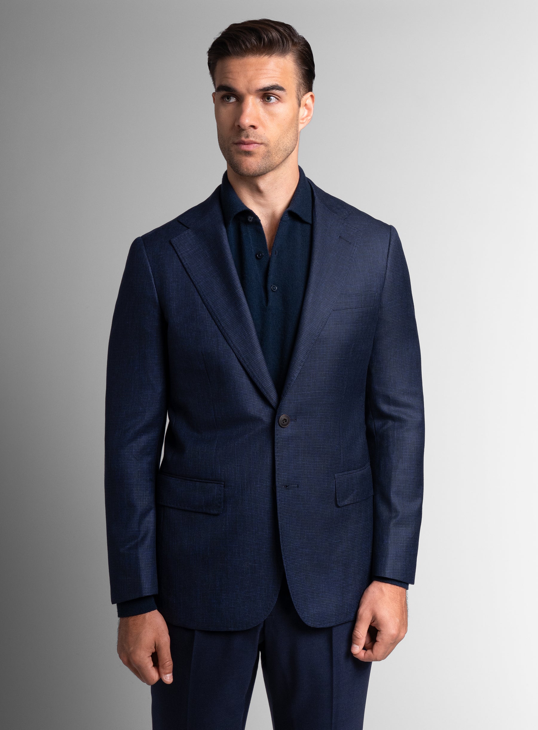 Man wearing the Vitale Puppytooth Navy Sport Jacket